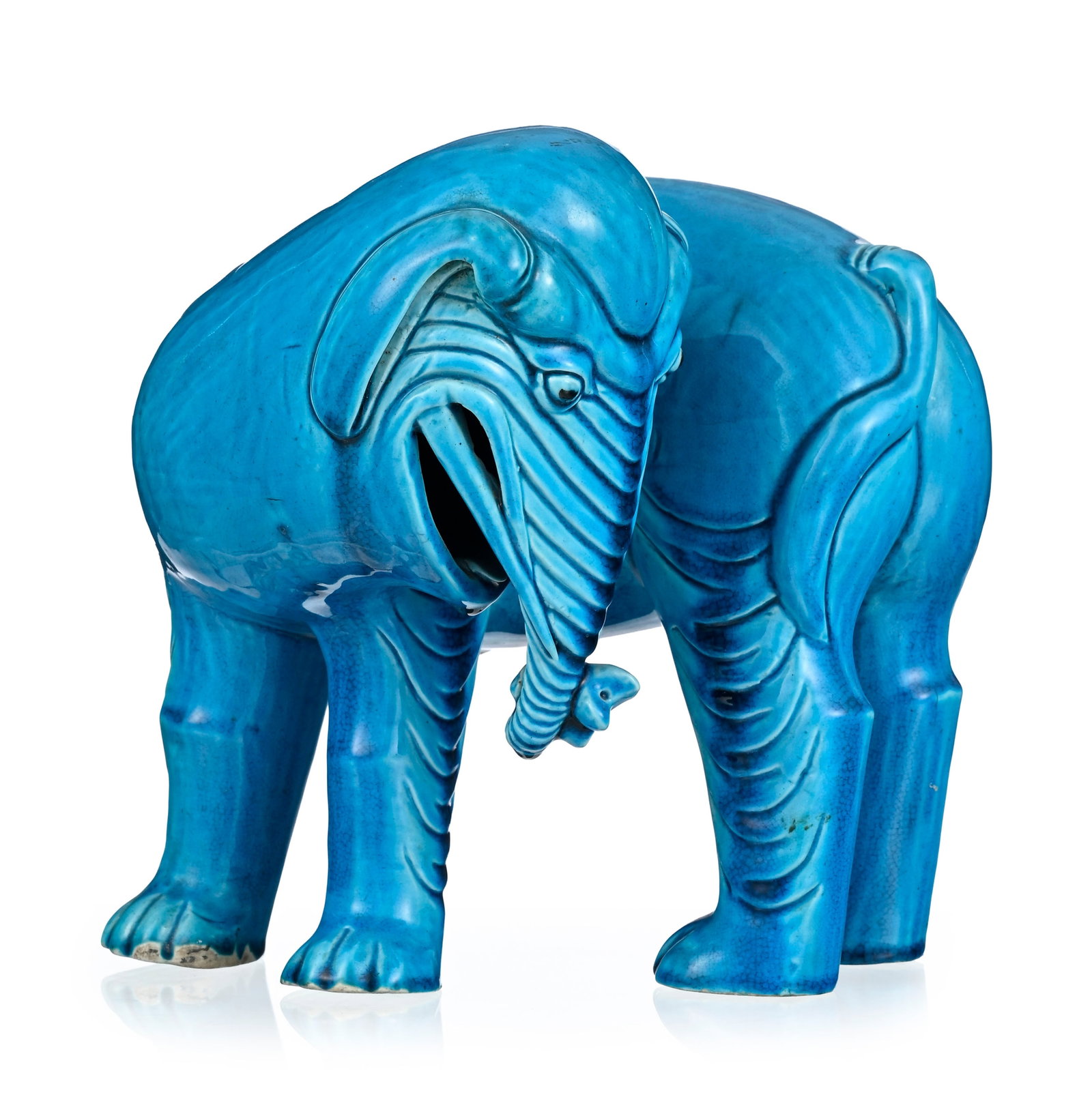 Éléphant en céramique à glaçure monochrome turquoise, Chine, dynastie Qing, - 3
