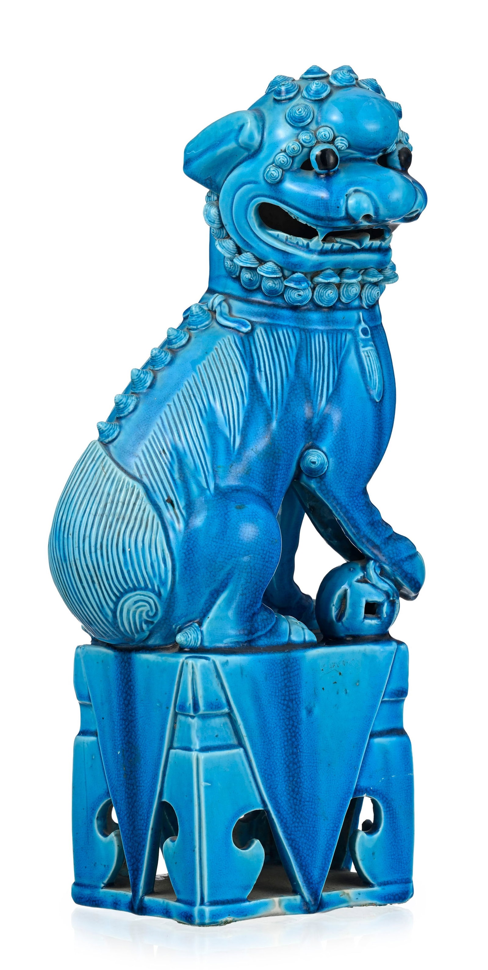 Grand chien de Fô en porcelaine à glaçure monochrome turquoise, Chine, XIX-XXe s., un - 2