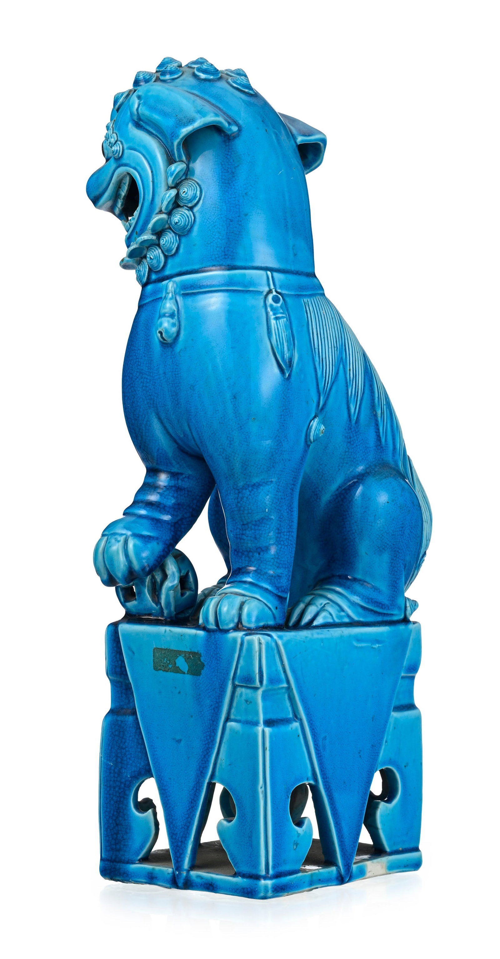Grand chien de Fô en porcelaine à glaçure monochrome turquoise, Chine, XIX-XXe s., un - 3