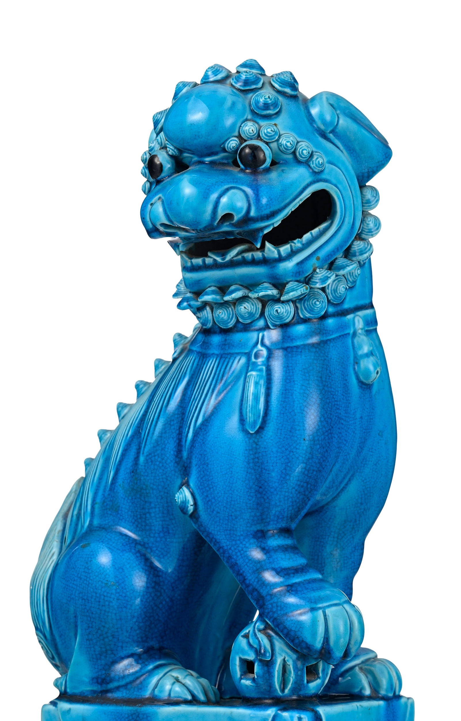 Grand chien de Fô en porcelaine à glaçure monochrome turquoise, Chine, XIX-XXe s., un - 5