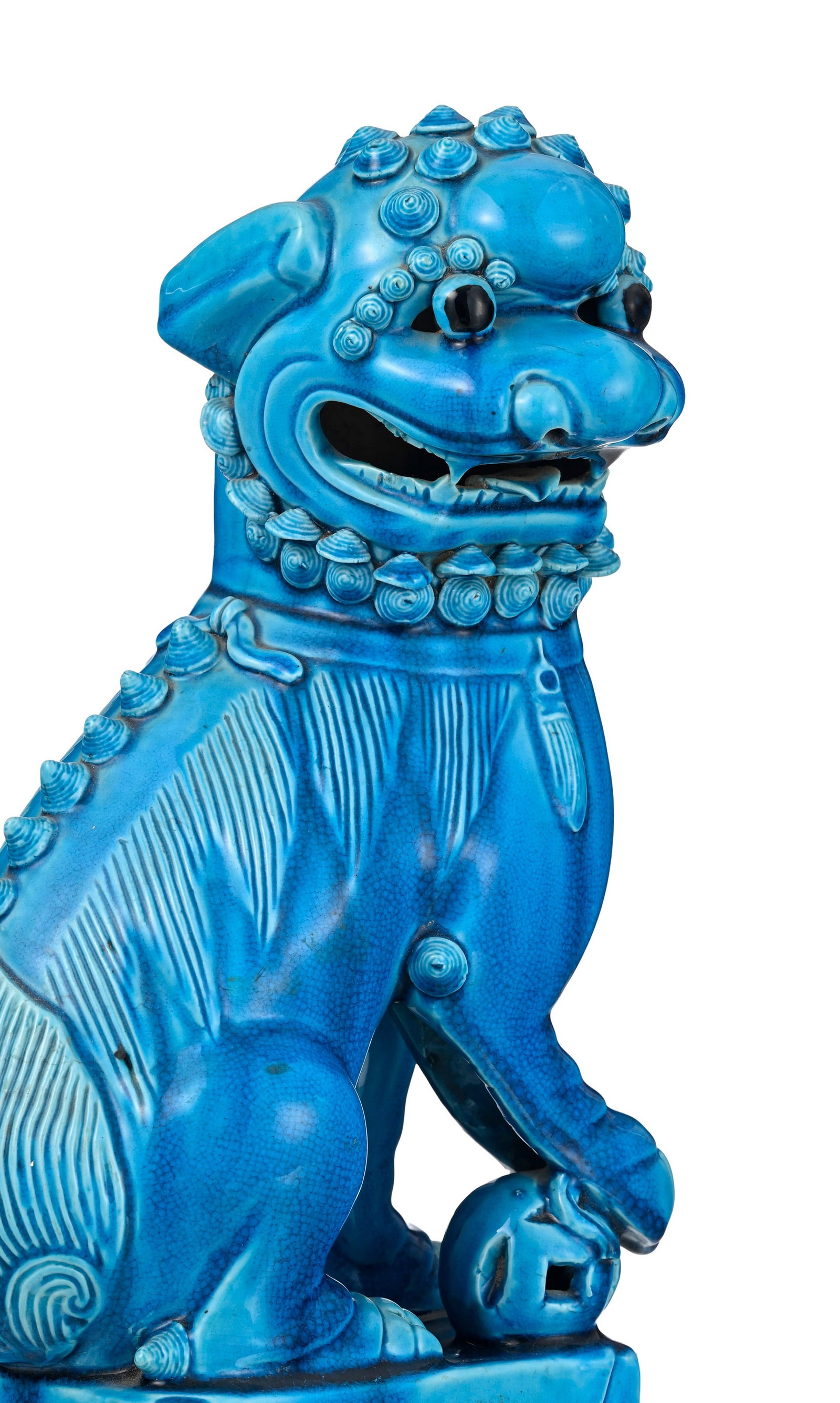 Grand chien de Fô en porcelaine à glaçure monochrome turquoise, Chine, XIX-XXe s., un - 6