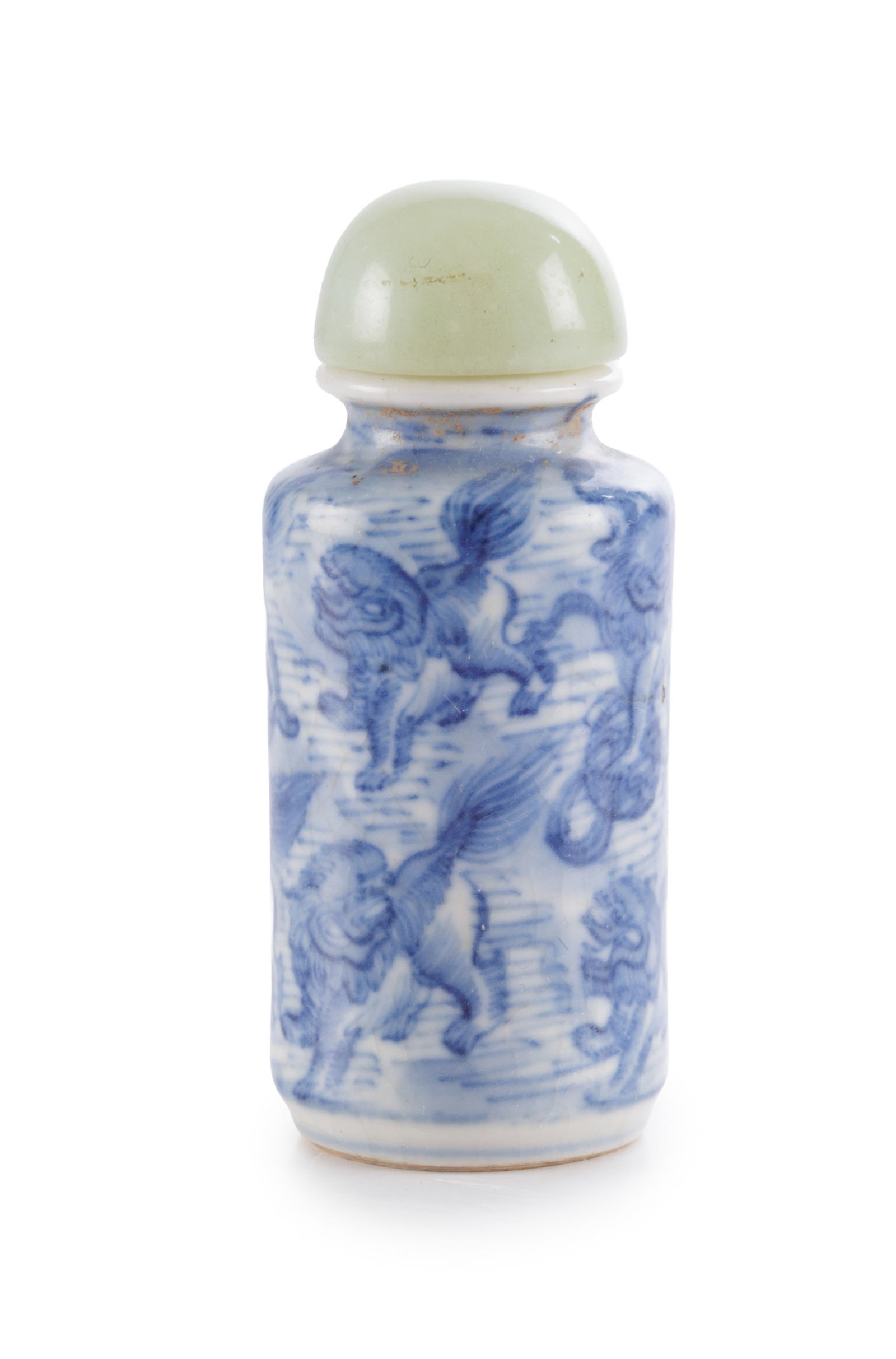 Ensemble de 5 flacons à priser en porcelaine, Chine, XIX-XXe s.: 1 au décor en bleu d'homm - 2