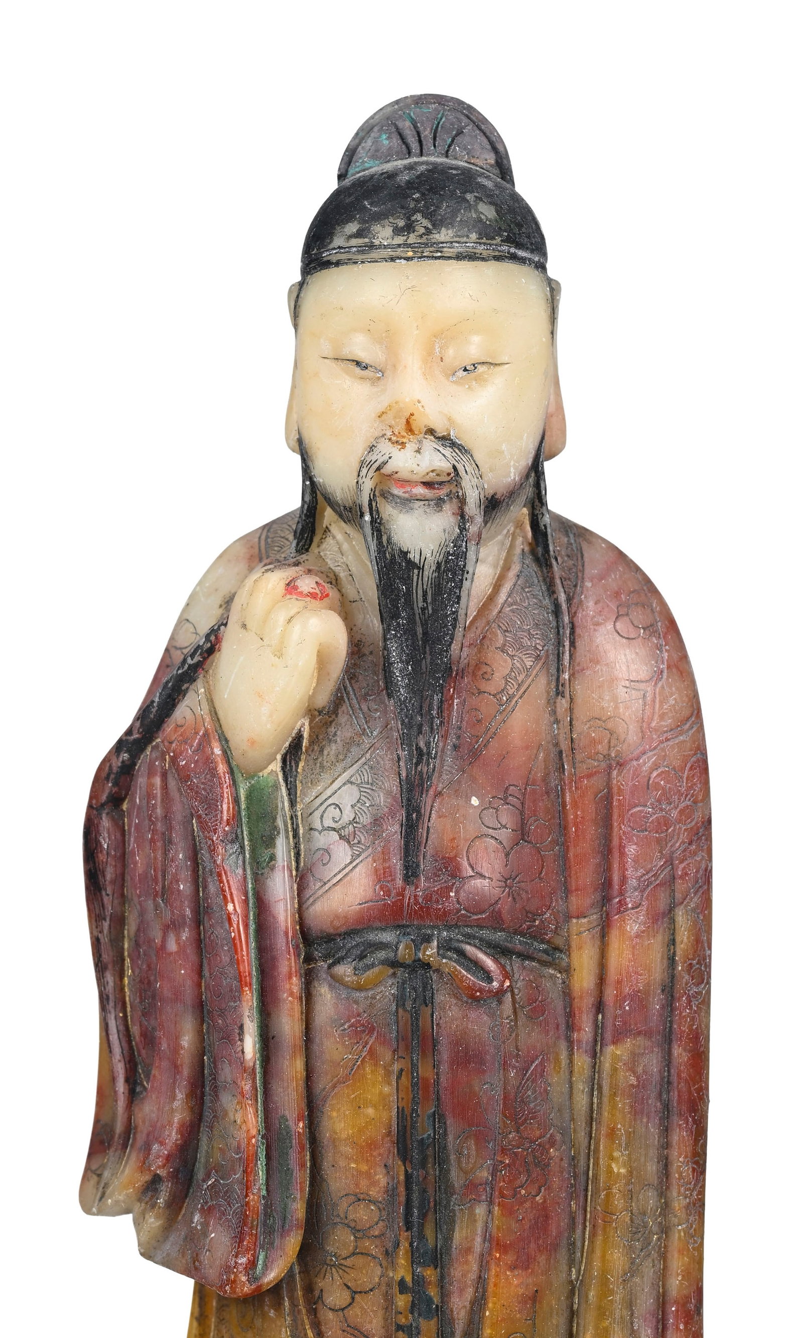 Personnages, ensemble de 4 sculptures en stéatite, Chine, comprenant: 2 Luohan assis dont un te - 3