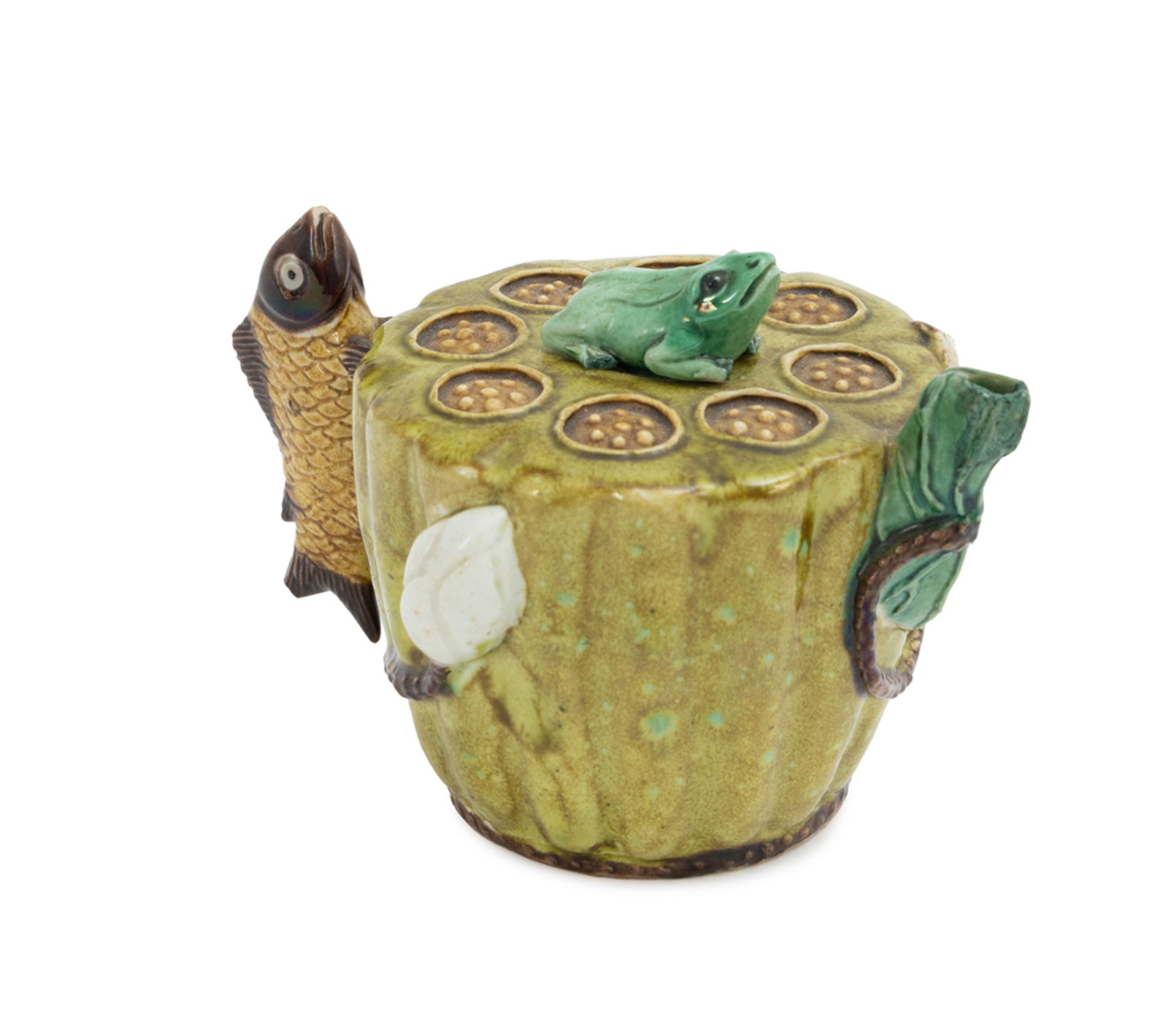 Compte-gouttes à eau en céramique, Chine, dynastie Qing, en forme de cosse de lotus, avec  - 3