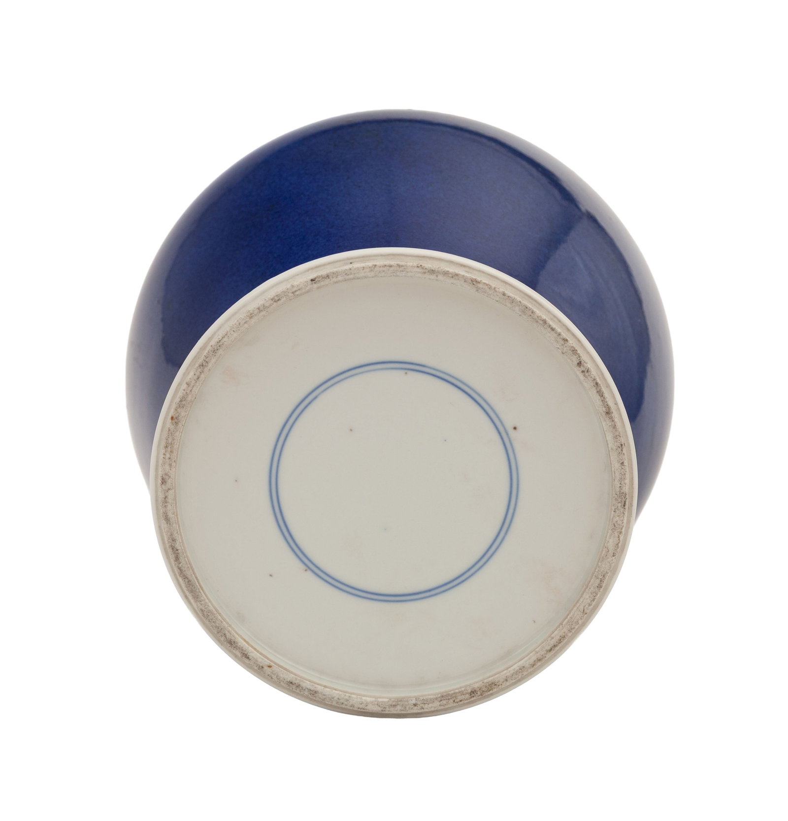 Vase en porcelaine à glaçure monochrome bleue, Chine, dynastie Qing, marque au double cerc - 2