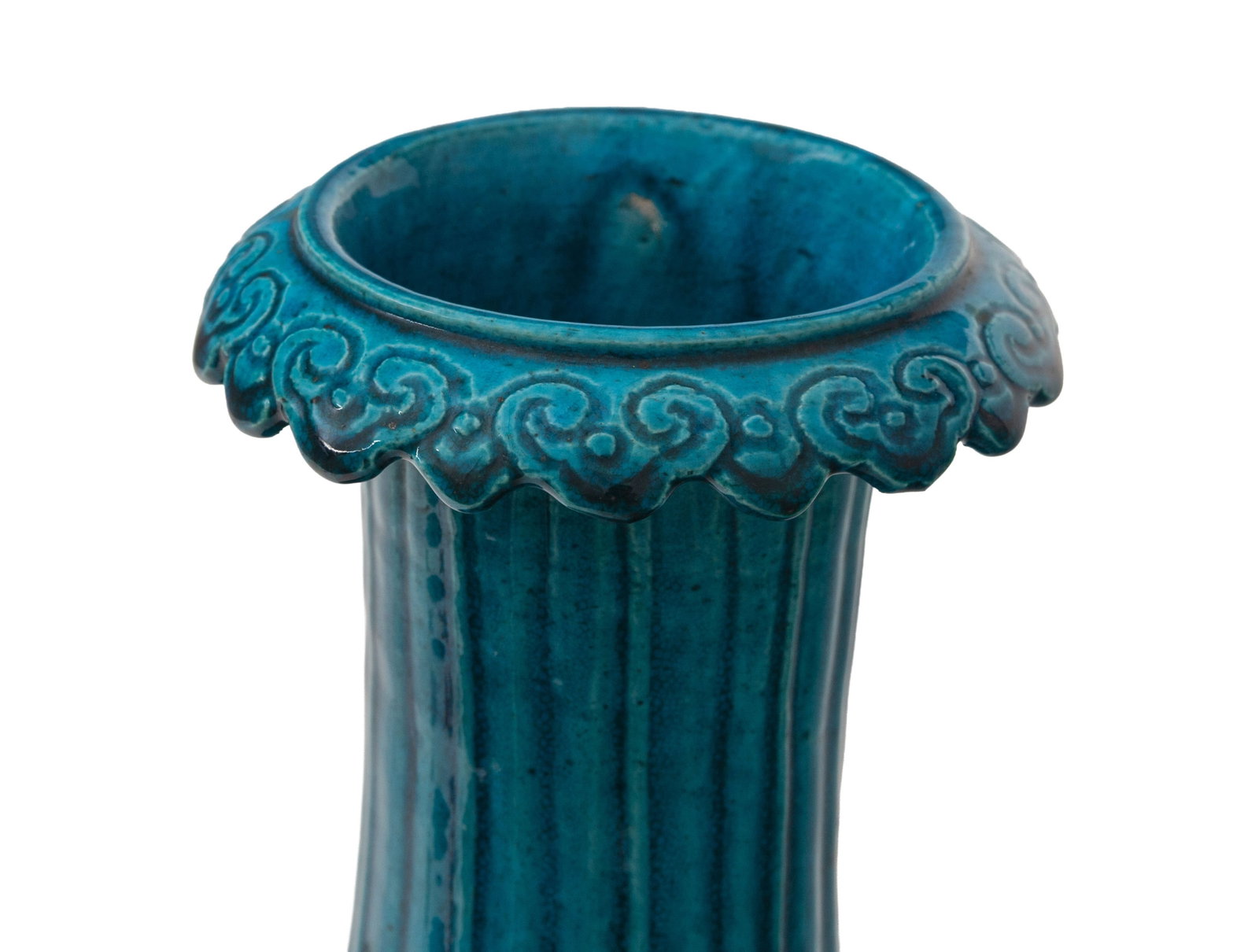 Vase en céramique à glaçure monochrome turquoise, Chine, XIX-XXe s., sommet du col d& - 3