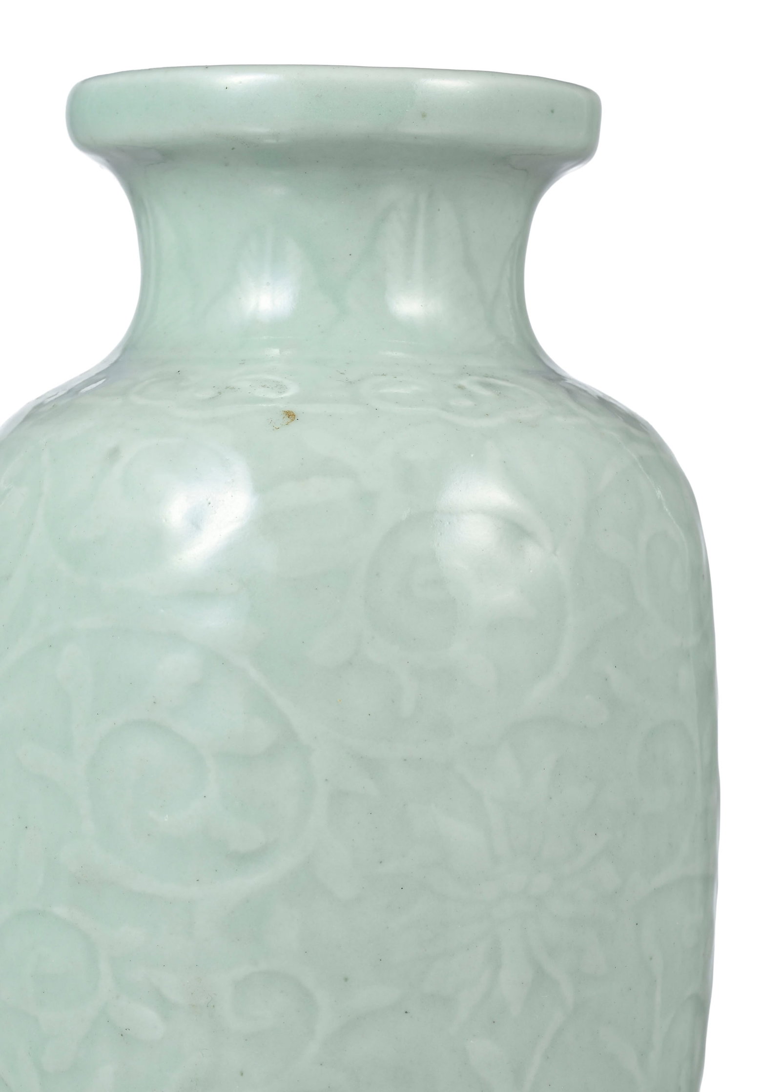 Vase en porcelaine à glaçure céladon, Chine, dynastie Qing, décor de rinceaux de - 4
