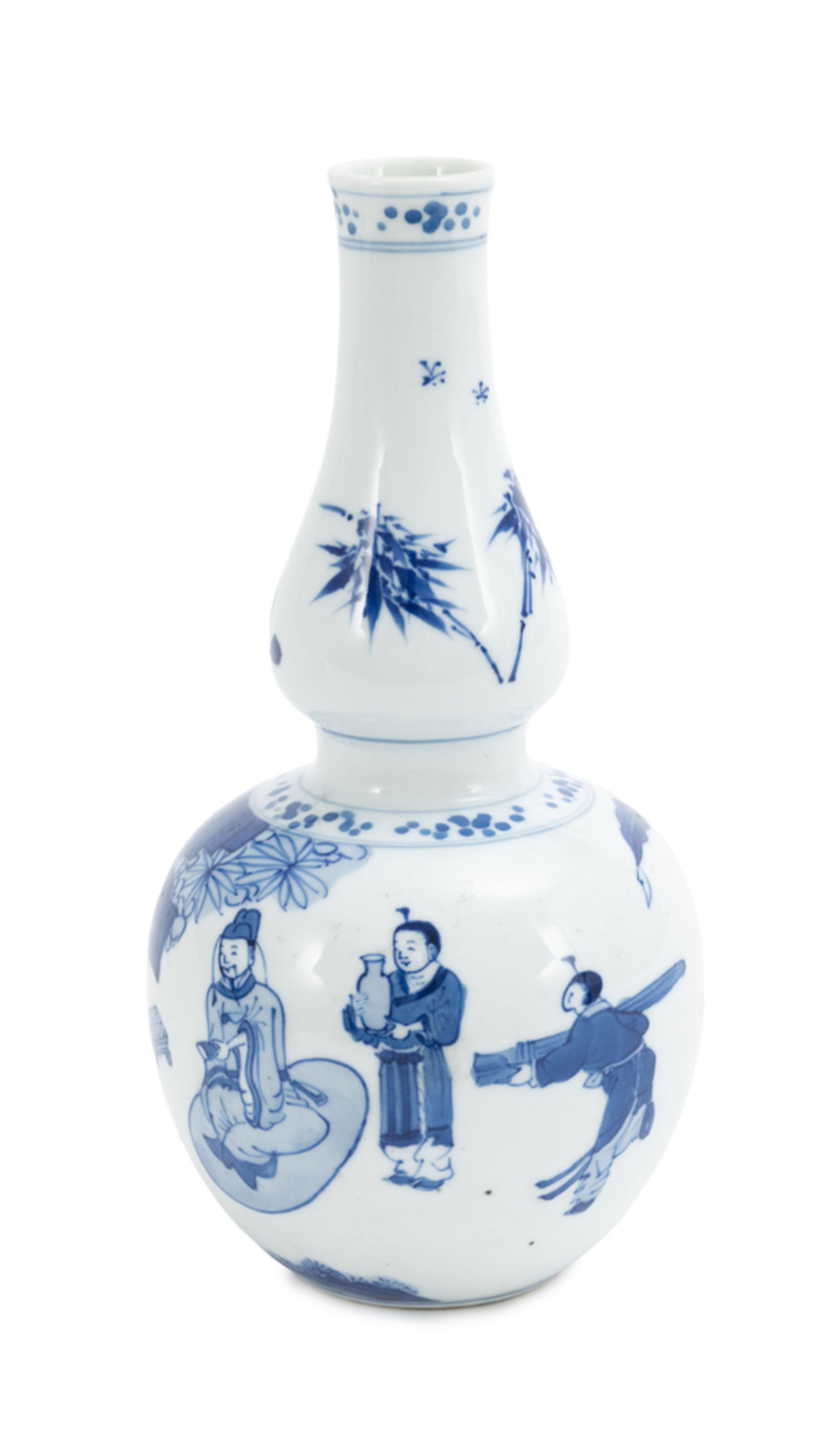 Paire de vases double gourde en porcelaine, Chine, XIX-XXe s., décor en bleu de personnages dan - 6