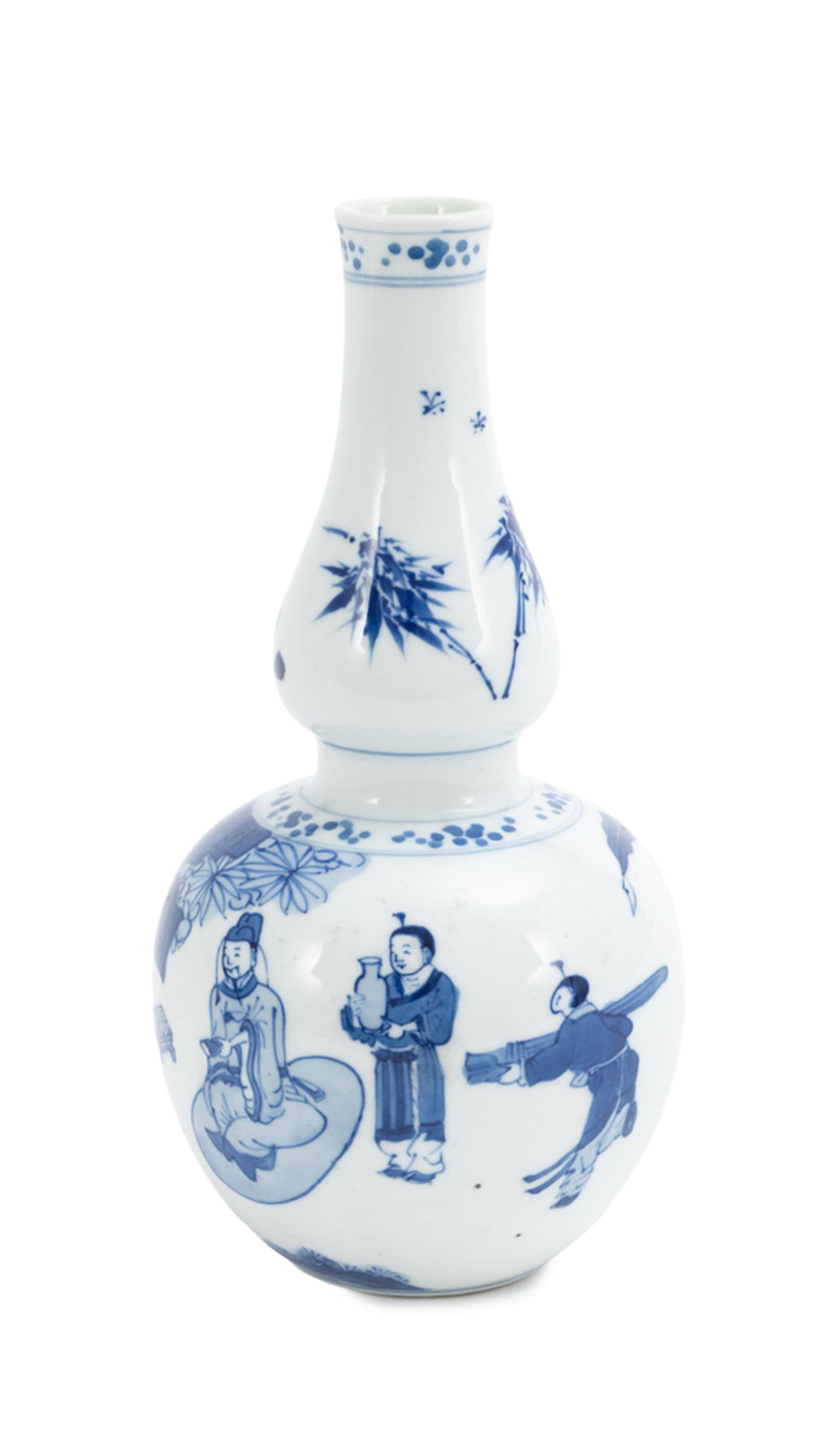 Paire de vases double gourde en porcelaine, Chine, XIX-XXe s., décor en bleu de personnages dan - 7