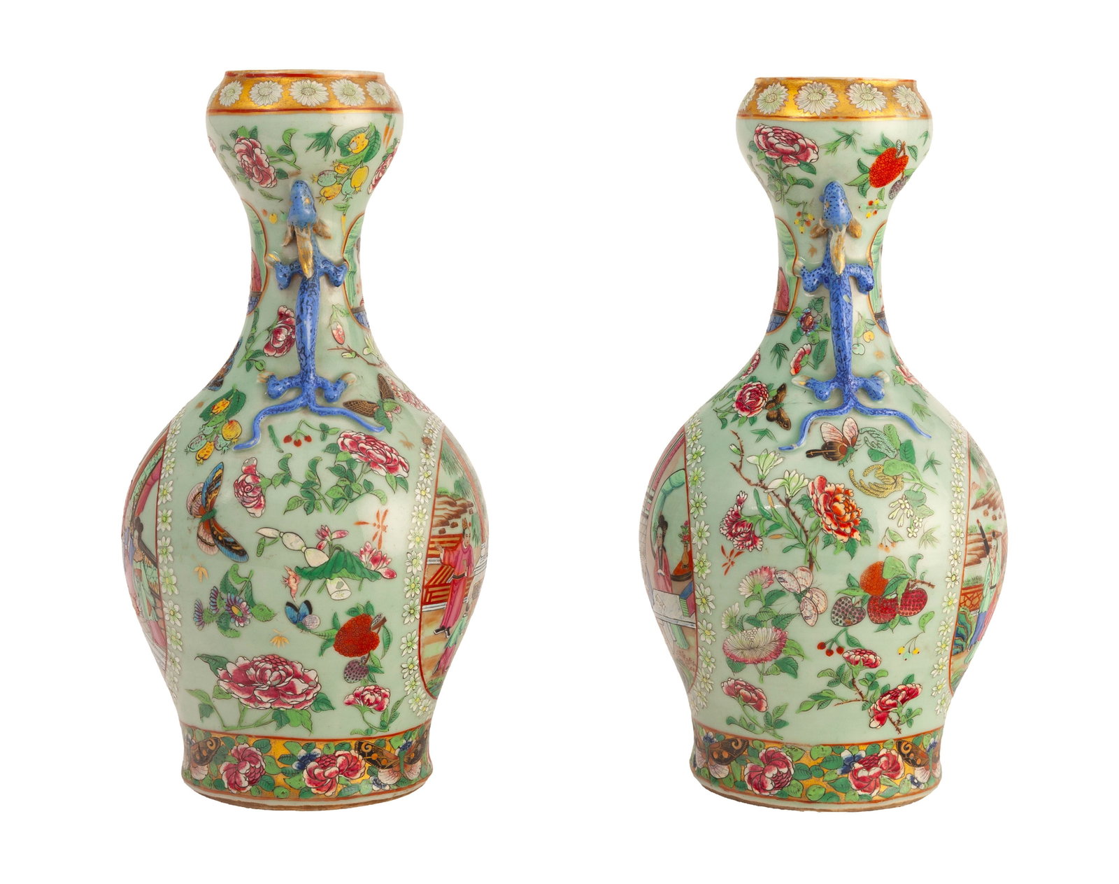 Paire de vases suantouping e_n porcelaine "Rose Medallion" sur fond céladon, Chine, Canton, dyn - 2