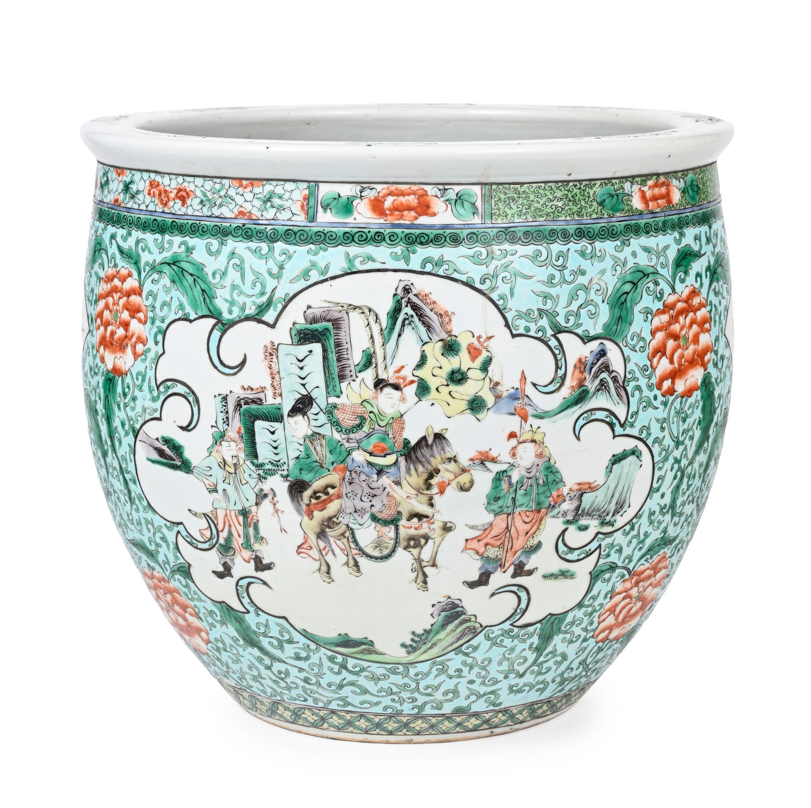 Cache-pot en porcelaine famille verte, Chine, dynastie Qing, décor de personnages et fleurs dan - 4