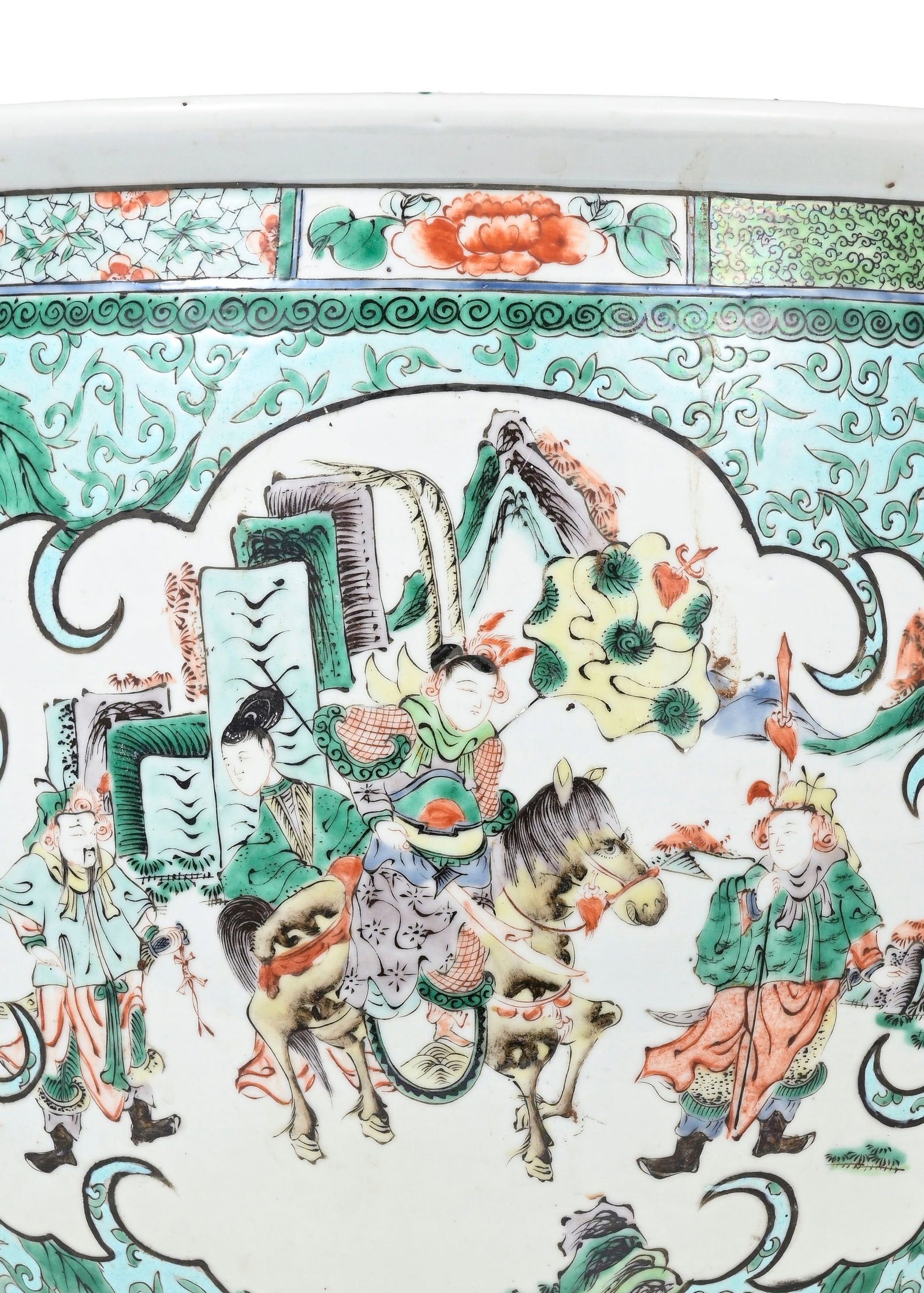 Cache-pot en porcelaine famille verte, Chine, dynastie Qing, décor de personnages et fleurs dan - 5