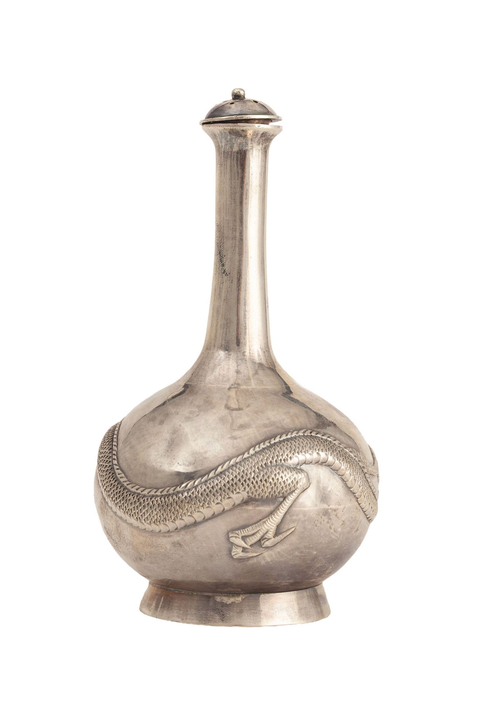 Salière en argent, Chine, fin XIX-début XXe s., décor de dragon en relief, poinç - 2