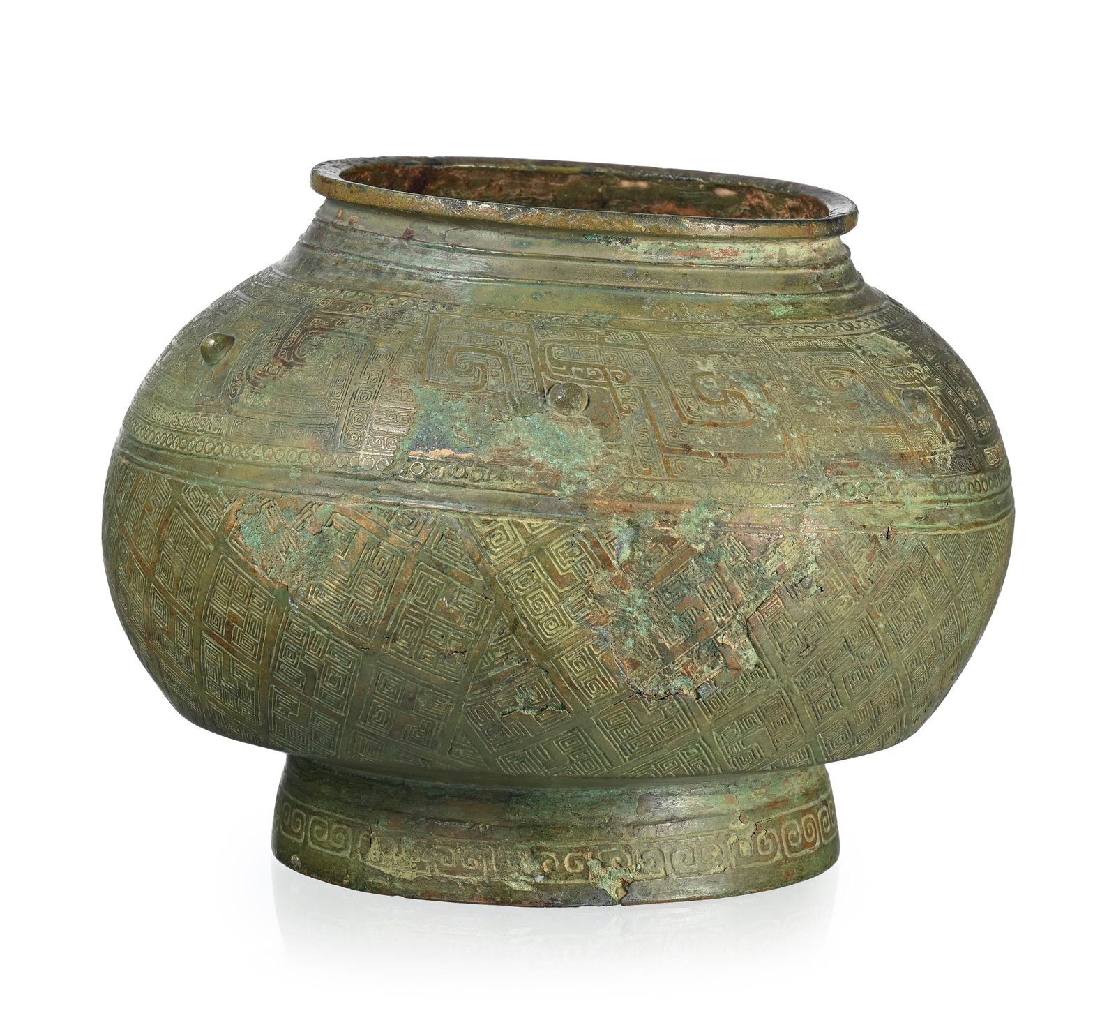 Pou (pot à vin) en bronze, Chine, moderne, décor de taotie, leiwen et motifs géom - 2
