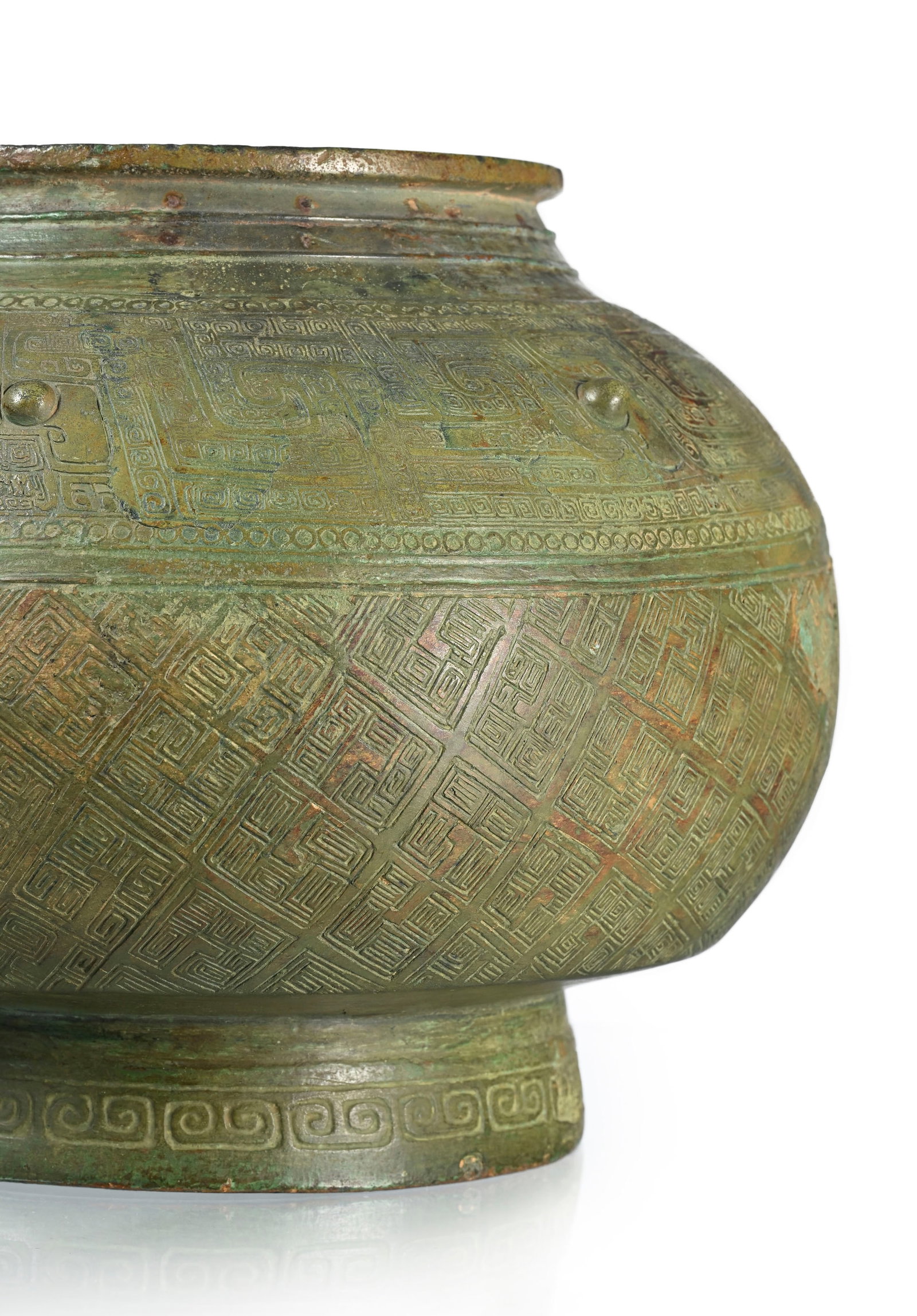 Pou (pot à vin) en bronze, Chine, moderne, décor de taotie, leiwen et motifs géom - 3
