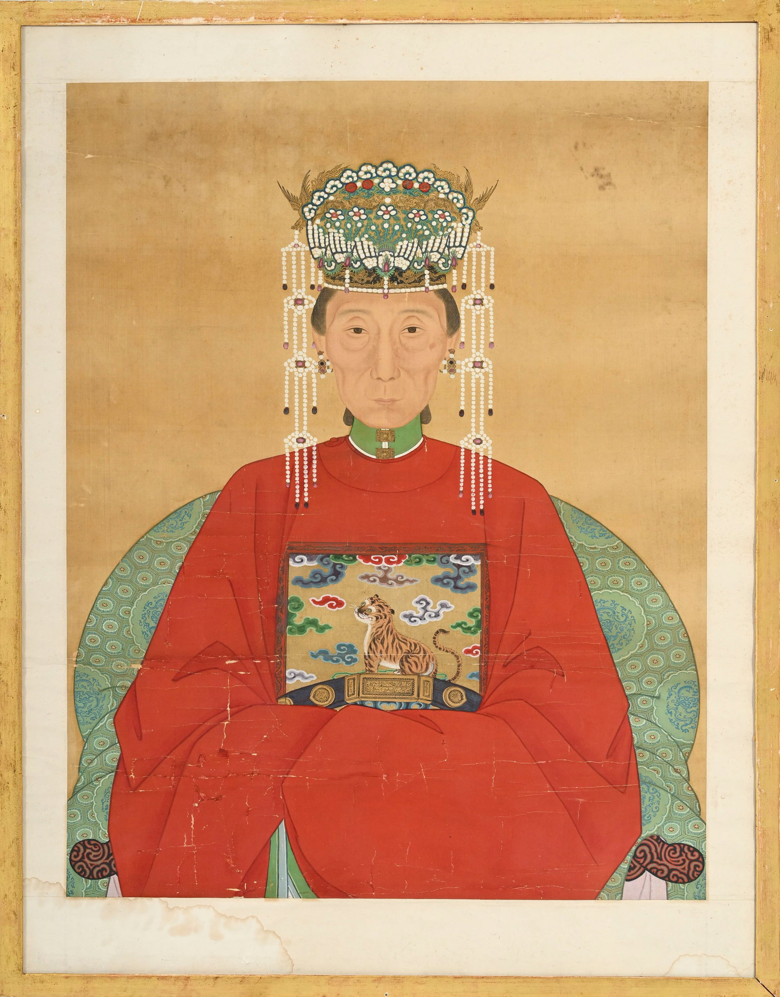 Portraits d'un couple, 2 peintures sur soie, Chine, dynastie Qing, les deux portant un buzi (carr - 2