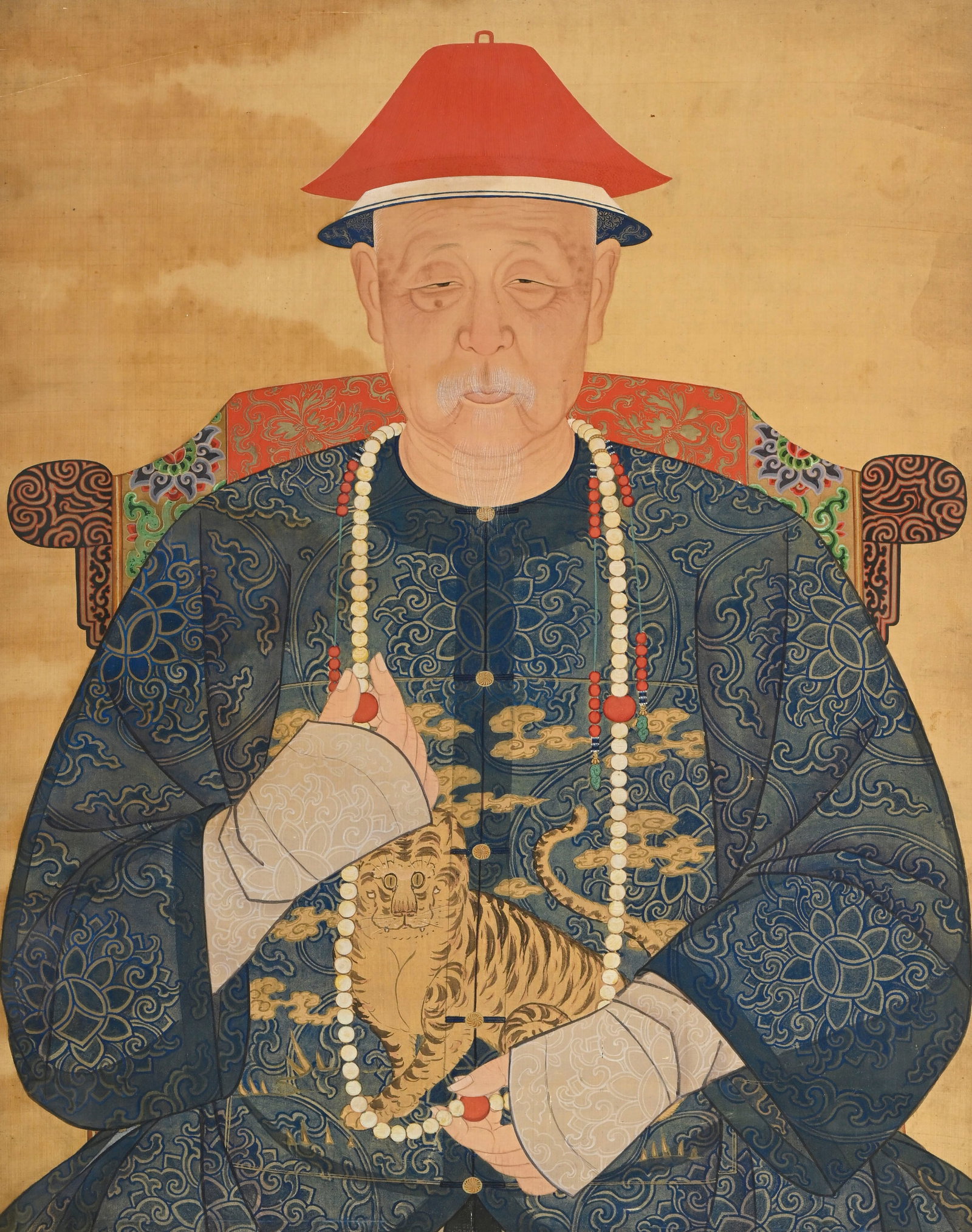 Portraits d'un couple, 2 peintures sur soie, Chine, dynastie Qing, les deux portant un buzi (carr - 3