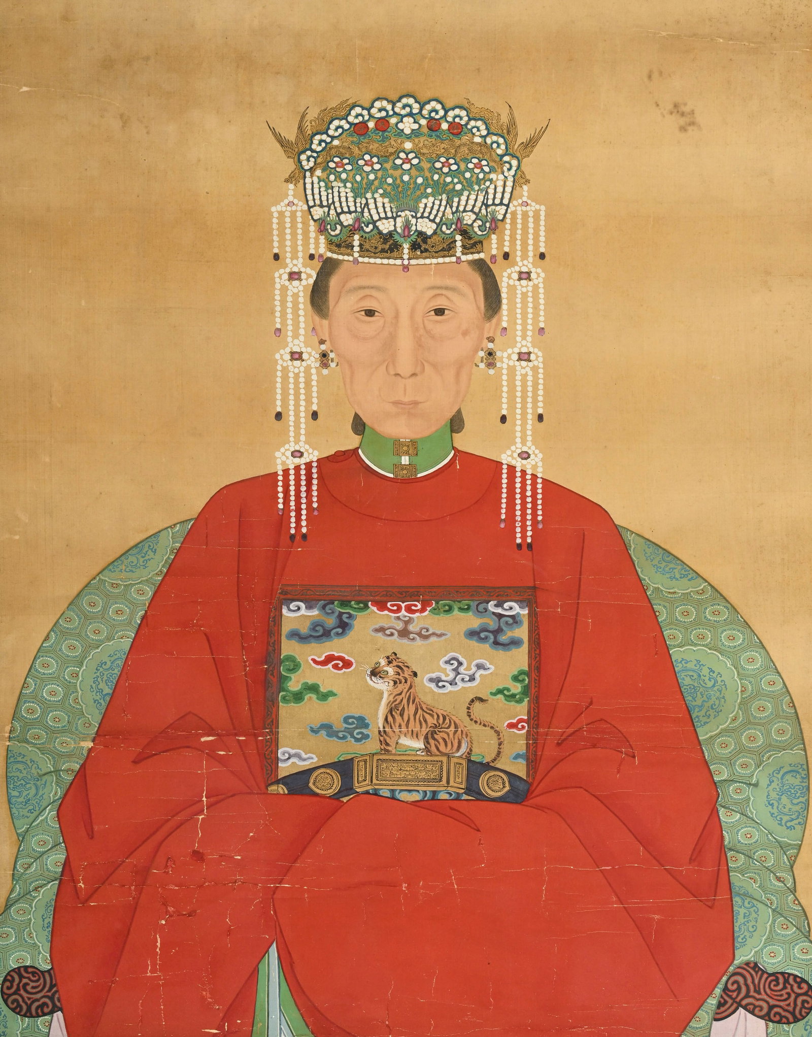 Portraits d'un couple, 2 peintures sur soie, Chine, dynastie Qing, les deux portant un buzi (carr - 6