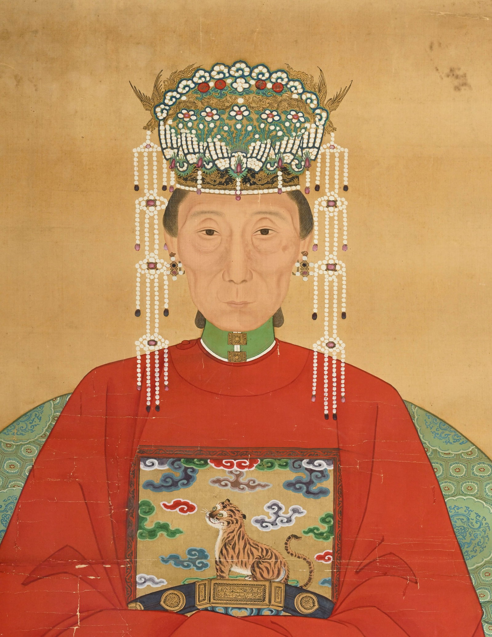 Portraits d'un couple, 2 peintures sur soie, Chine, dynastie Qing, les deux portant un buzi (carr - 7