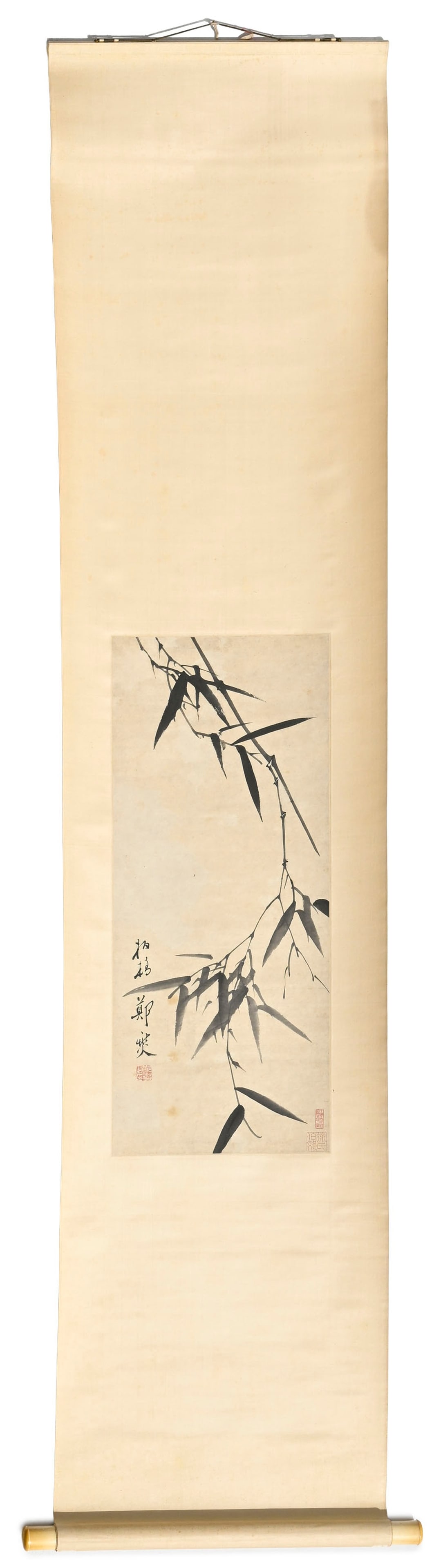 Bambous, peinture sur papier, montée en rouleau, portant une signature Zheng Xie (鄭ģ: Bambous, peinture sur papier, montée en rouleau, portant une signature Zheng Xie (鄭燮, ou Zheng Banqiao, 鄭板橋, 1693-1765), XIX-XXe s., avec un sceau de collection