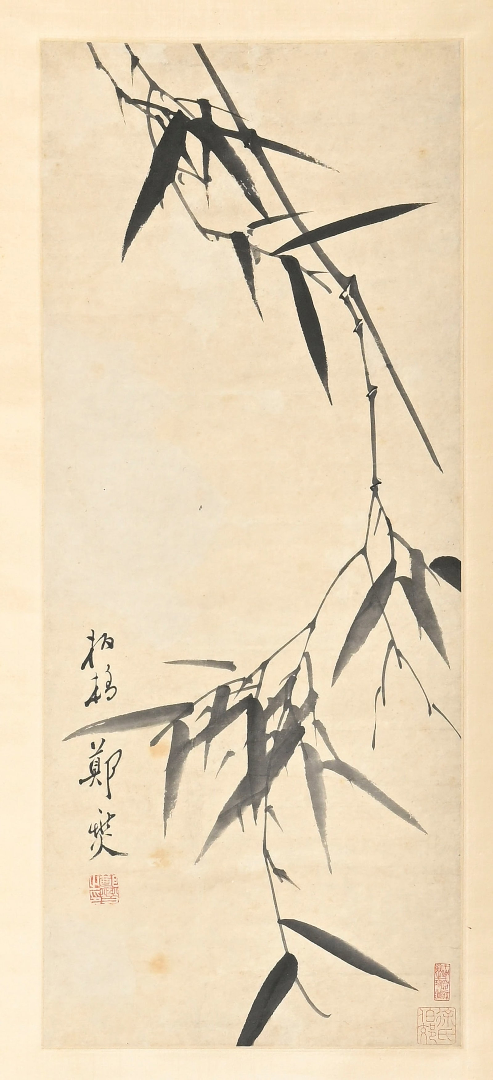 Bambous, peinture sur papier, montée en rouleau, portant une signature Zheng Xie (鄭ģ - 2