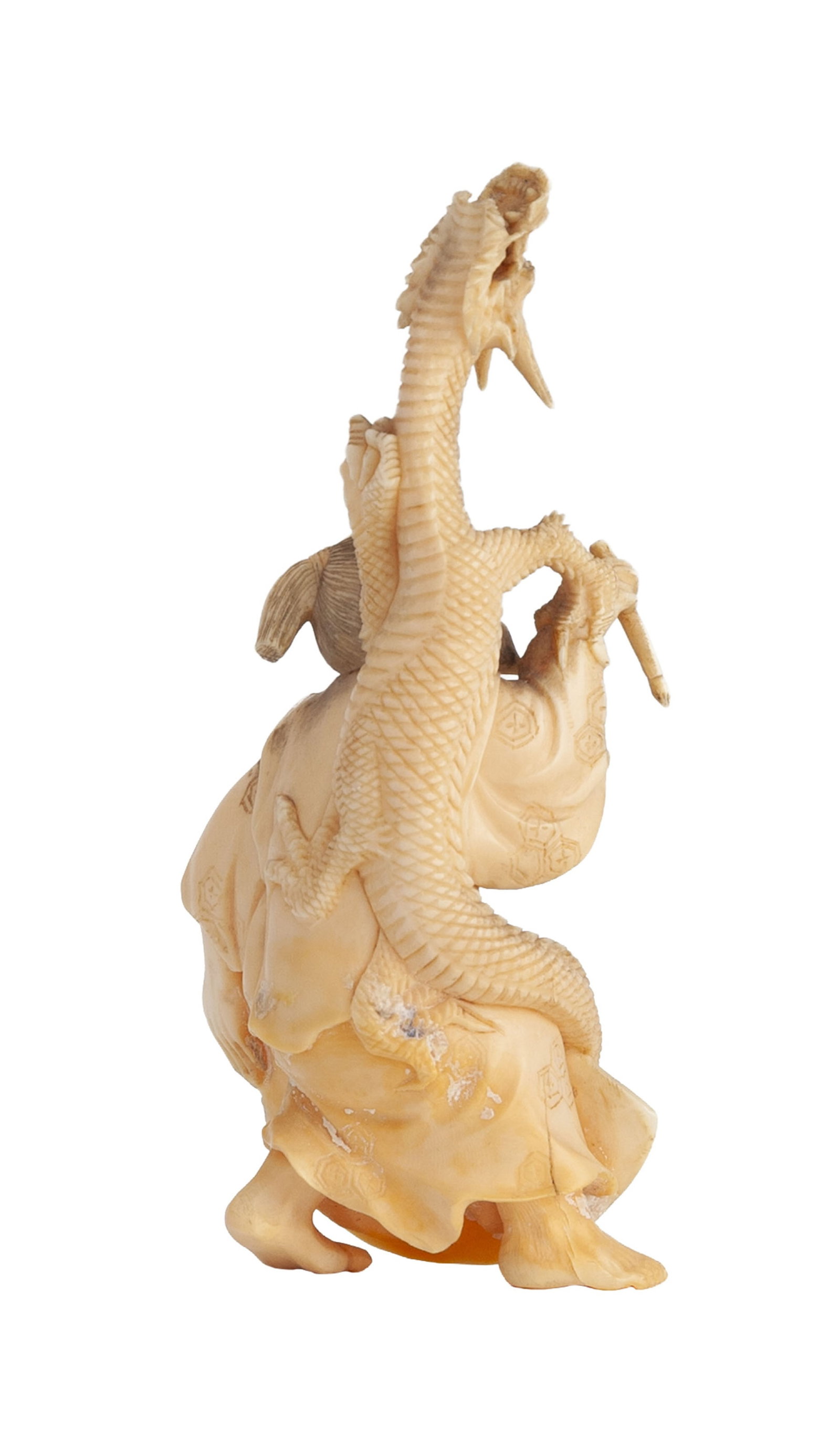 Personnage avec dragon, okimono en ivoire, Japon, 1ère moitié du XXe s., h. 10 cm - 2