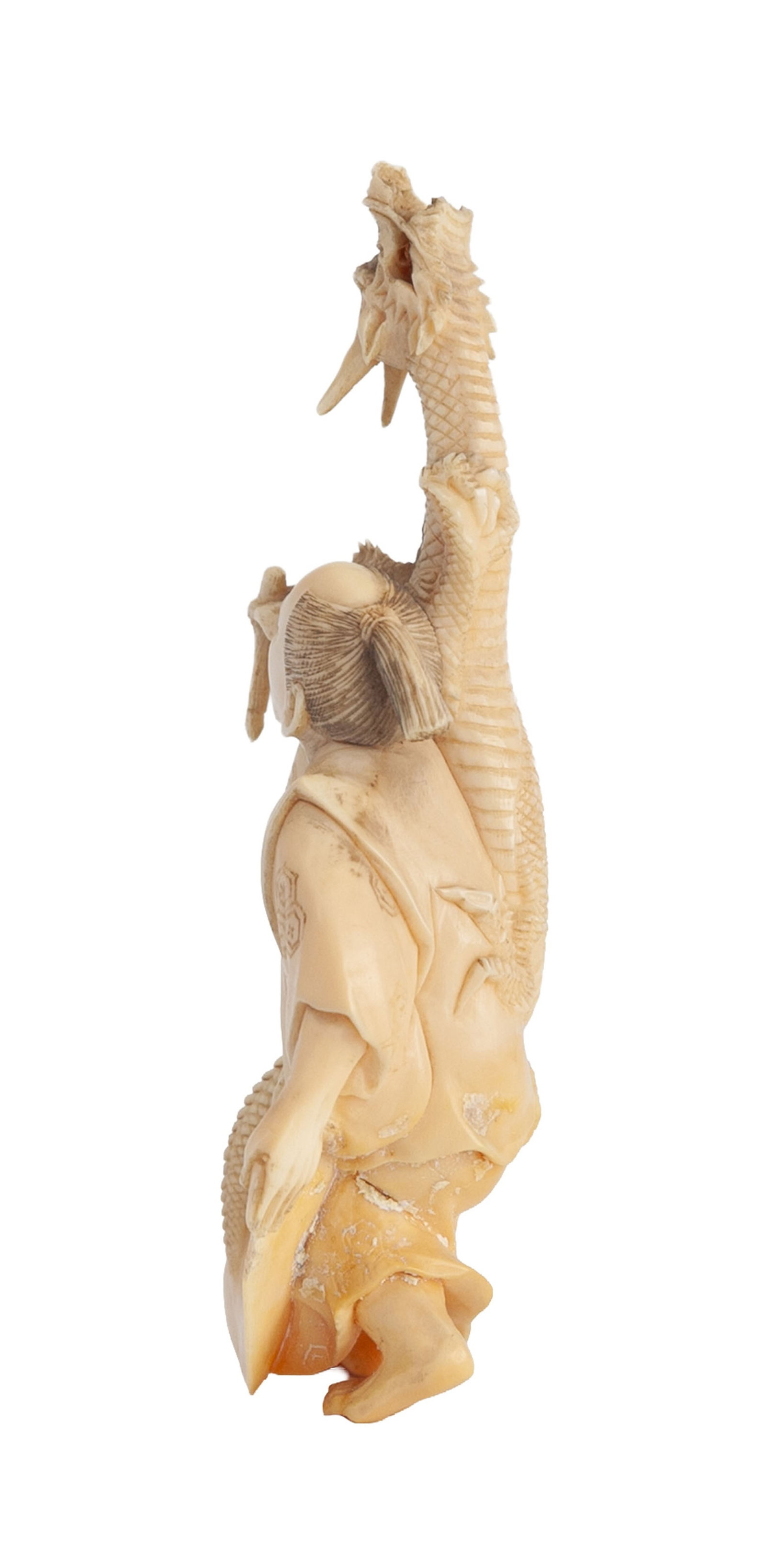 Personnage avec dragon, okimono en ivoire, Japon, 1ère moitié du XXe s., h. 10 cm - 3