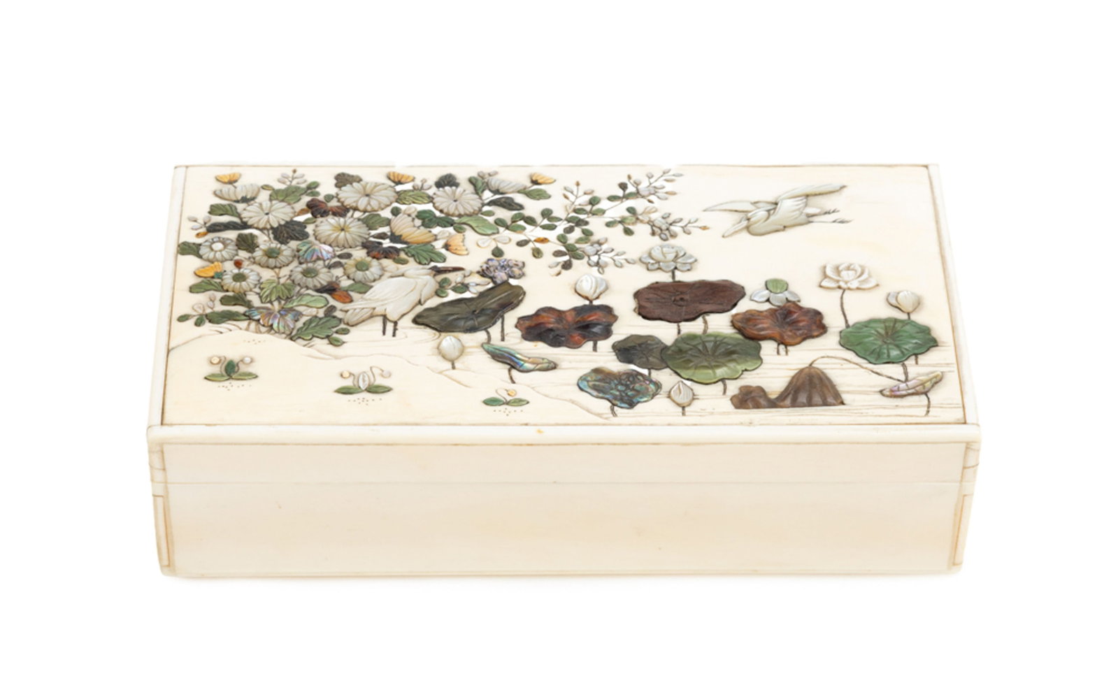 Boîte rectangulaire en ivoire avec incrustations Shibayama, Japon, époque Meiji, déco - 2