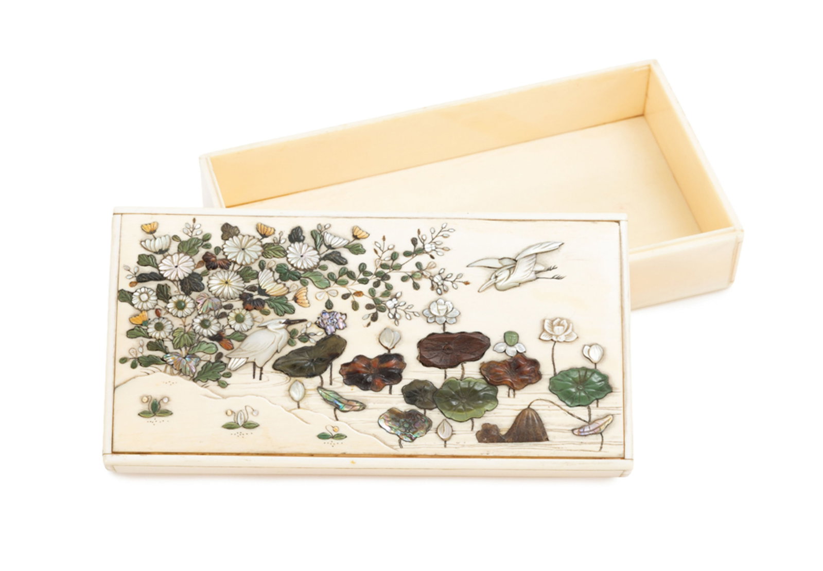 Boîte rectangulaire en ivoire avec incrustations Shibayama, Japon, époque Meiji, déco - 3
