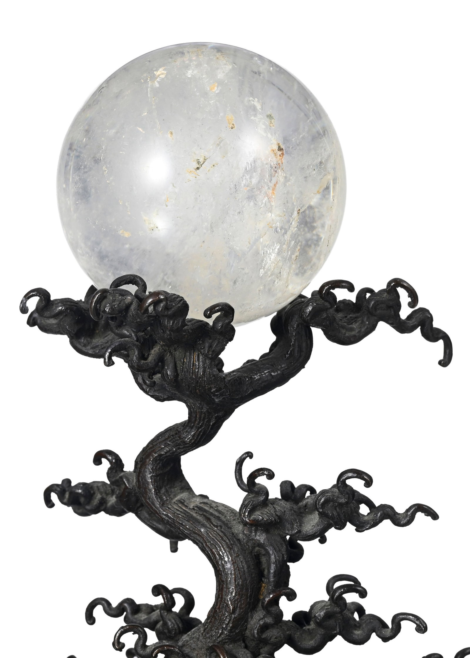 Sphère sur flots agités, okimono en cristal de roche et bronze, Japon, époque Meiji,  - 4