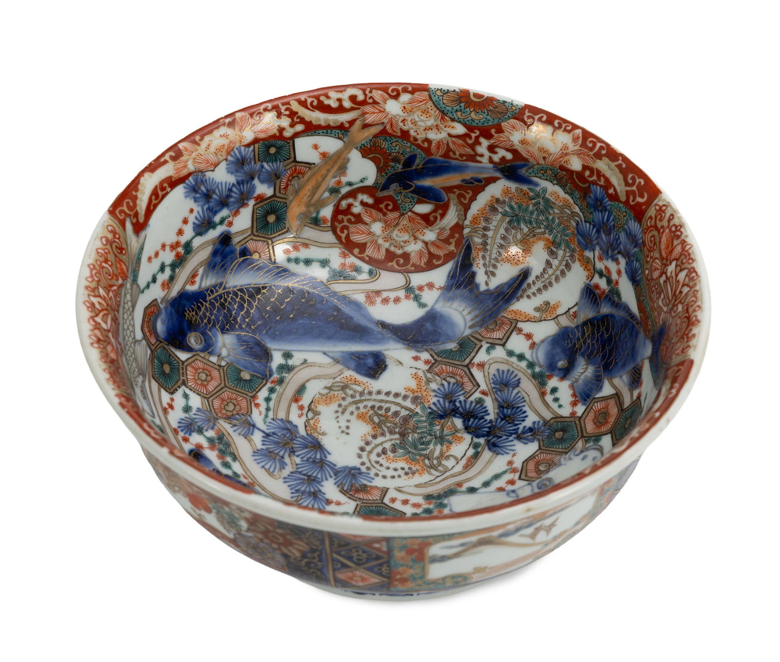 Bol en porcelaine Imari, Japon, époque Meiji, décor intérieur de poissons entremê - 3