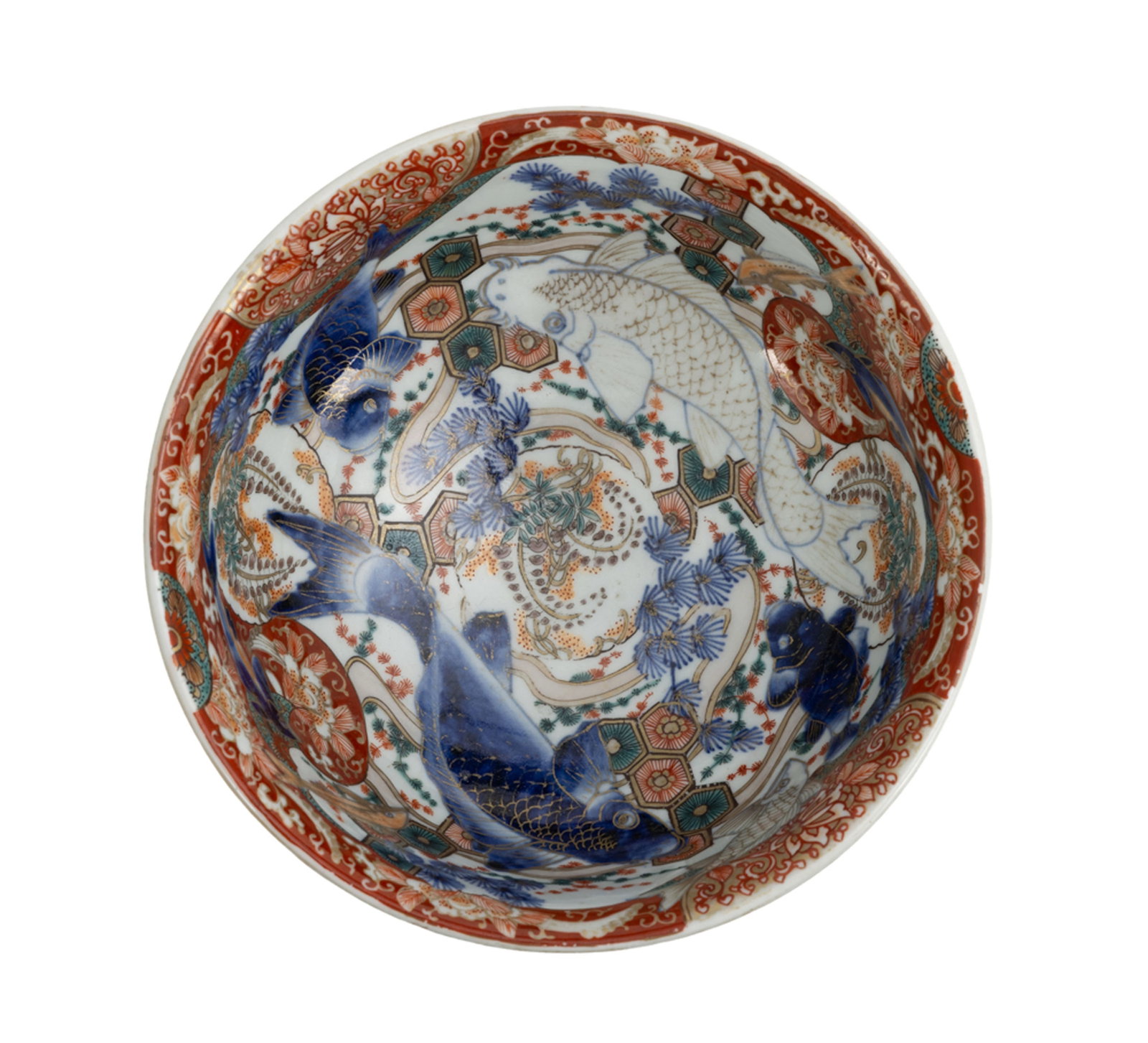 Bol en porcelaine Imari, Japon, époque Meiji, décor intérieur de poissons entremê - 4