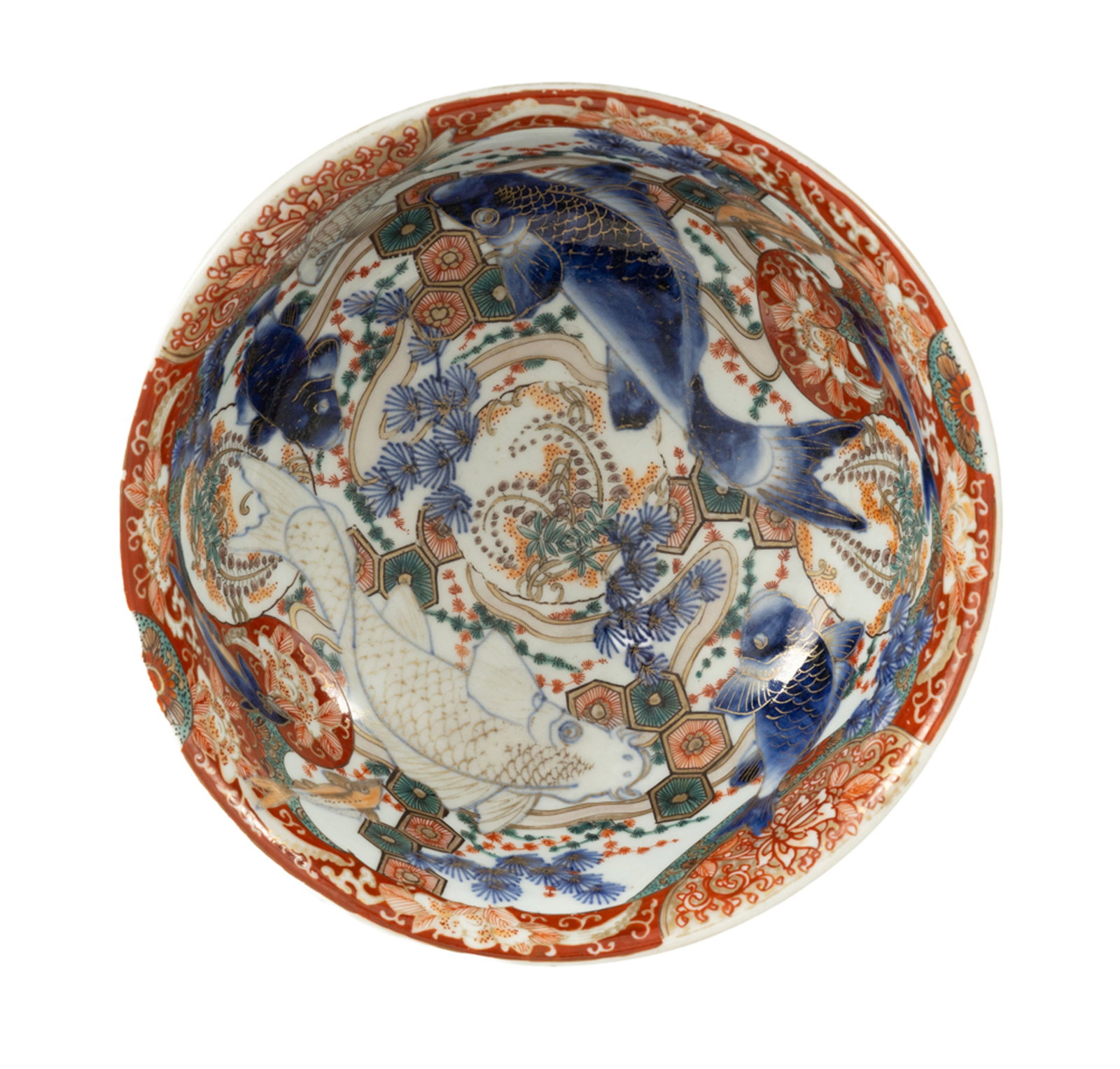 Bol en porcelaine Imari, Japon, époque Meiji, décor intérieur de poissons entremê - 5