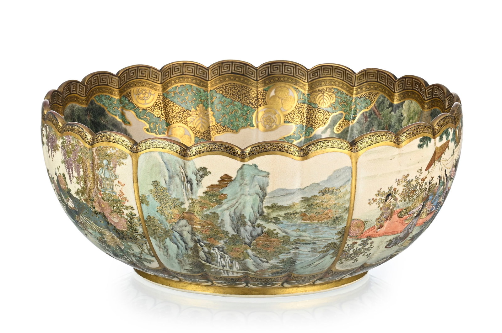 Grand bol floriforme en grès de Satsuma, Japon, époque Meiji, décor intérieur du - 2