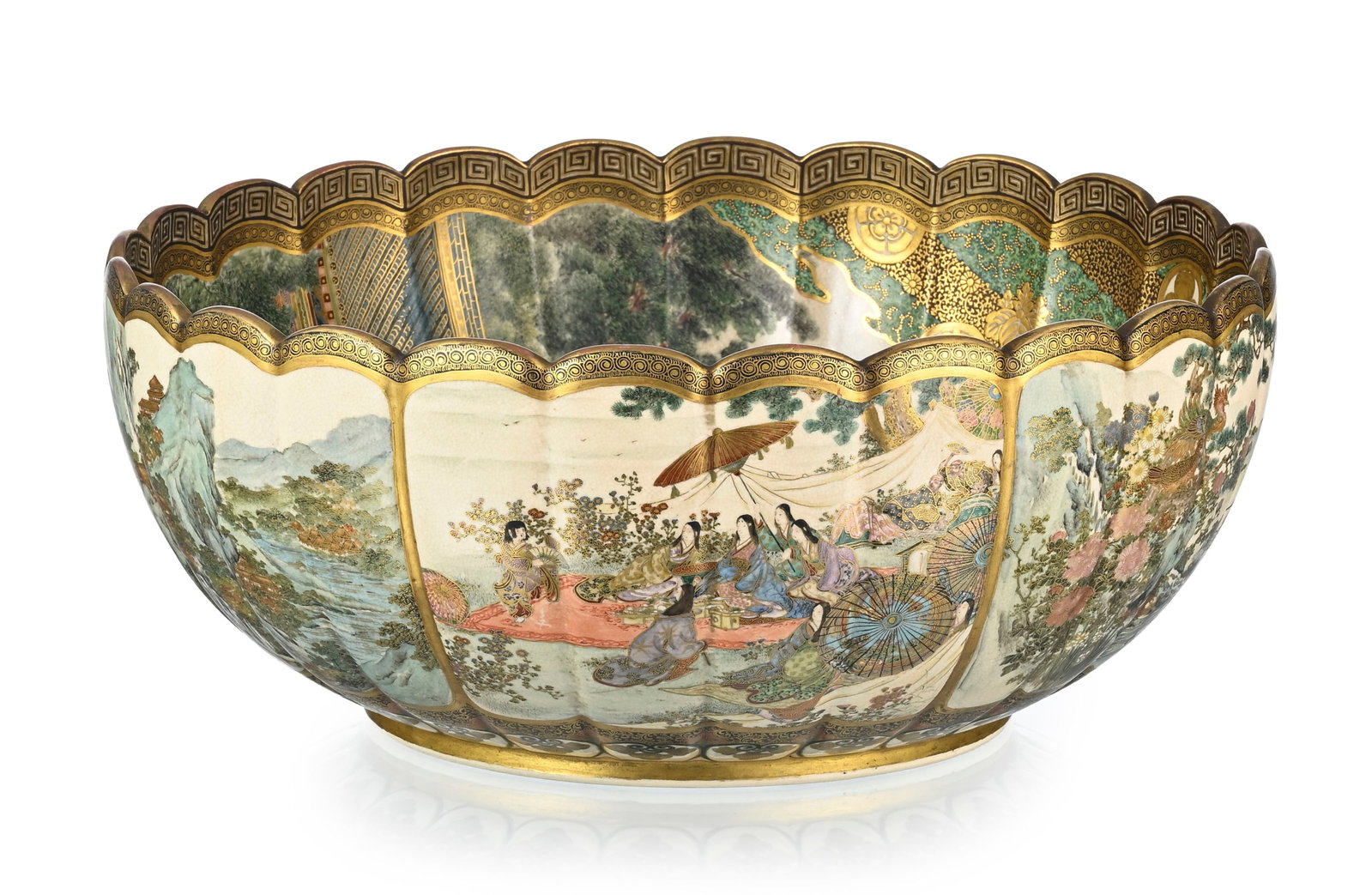 Grand bol floriforme en grès de Satsuma, Japon, époque Meiji, décor intérieur du - 3