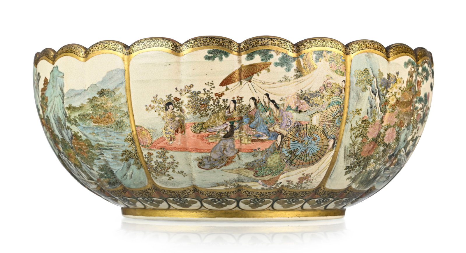Grand bol floriforme en grès de Satsuma, Japon, époque Meiji, décor intérieur du - 4
