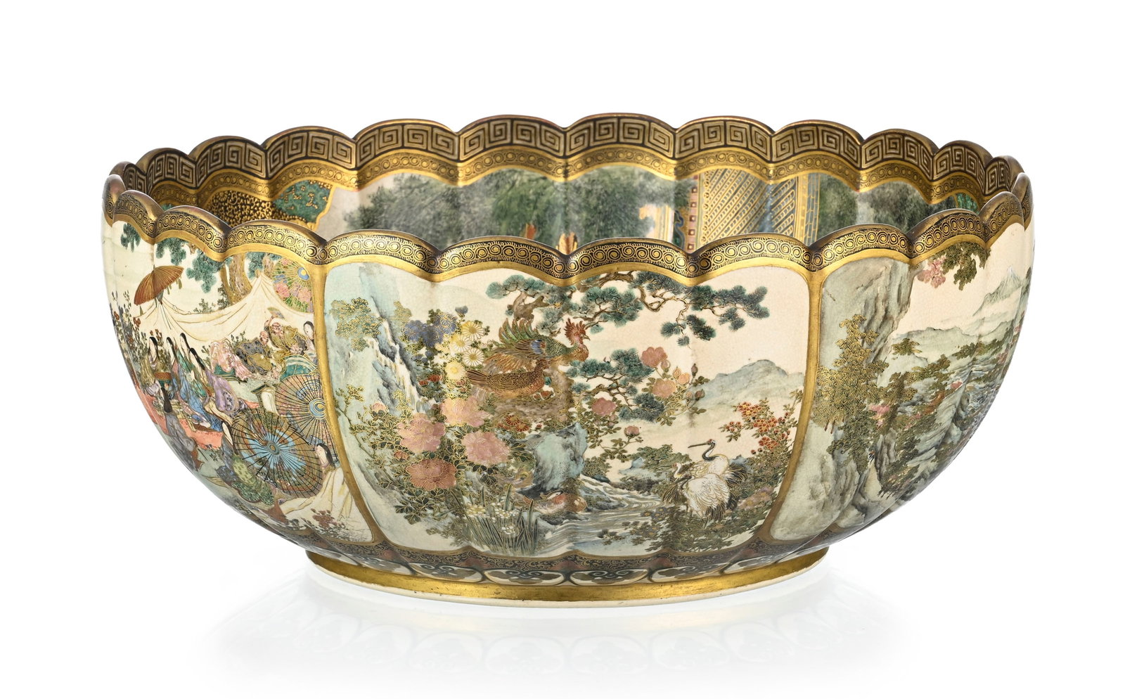 Grand bol floriforme en grès de Satsuma, Japon, époque Meiji, décor intérieur du - 5