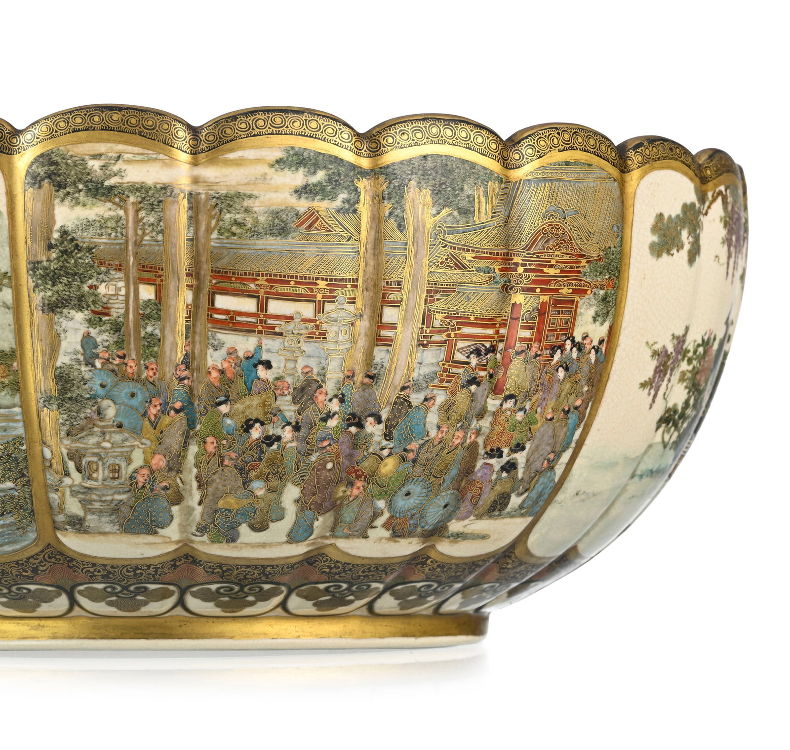 Grand bol floriforme en grès de Satsuma, Japon, époque Meiji, décor intérieur du - 6