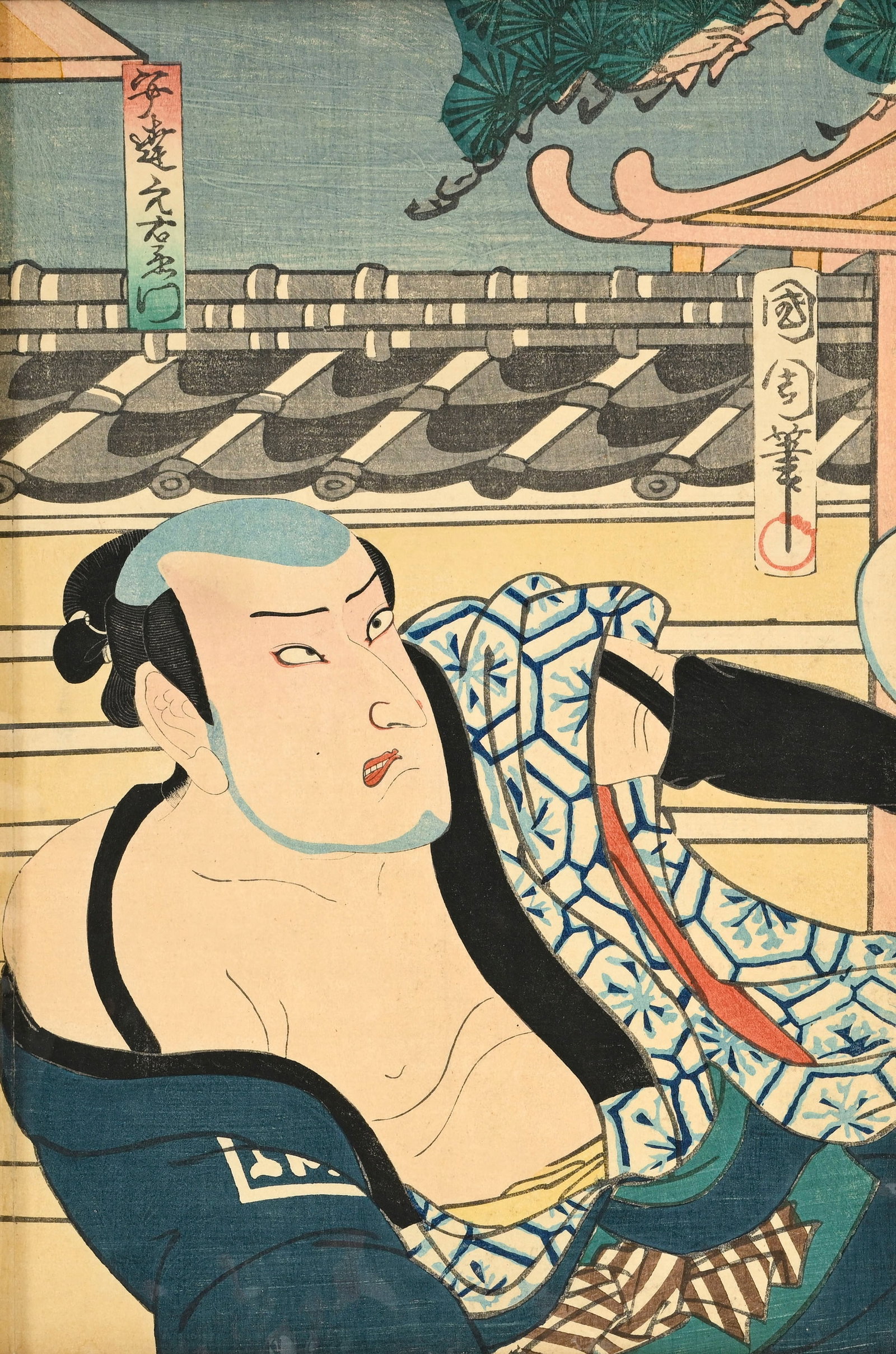 Toyohara Kunichika (1835-1900), acteurs de kabuki et samouraï, ensemble de 3 diptyques, 2 tript - 15