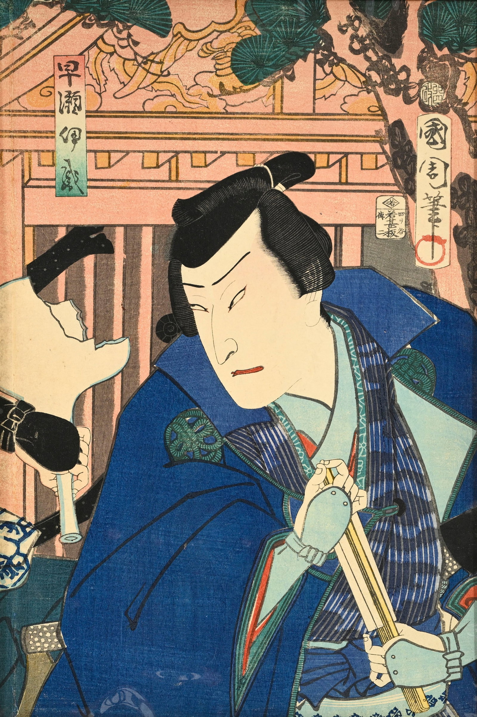 Toyohara Kunichika (1835-1900), acteurs de kabuki et samouraï, ensemble de 3 diptyques, 2 tript - 16