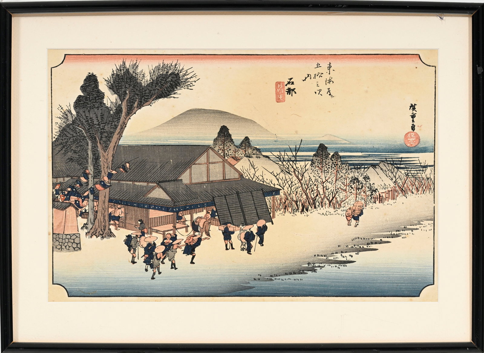 Utagawa Hiroshige (1797-1858), ensemble de 5 estampes format ôban yoko-e, Japon, tirages du XXe: Utagawa Hiroshige (1797-1858), ensemble de 5 estampes format ôban yoko-e, Japon, tirages du XXe s.: toutes issues de la série 東海道五十三次之