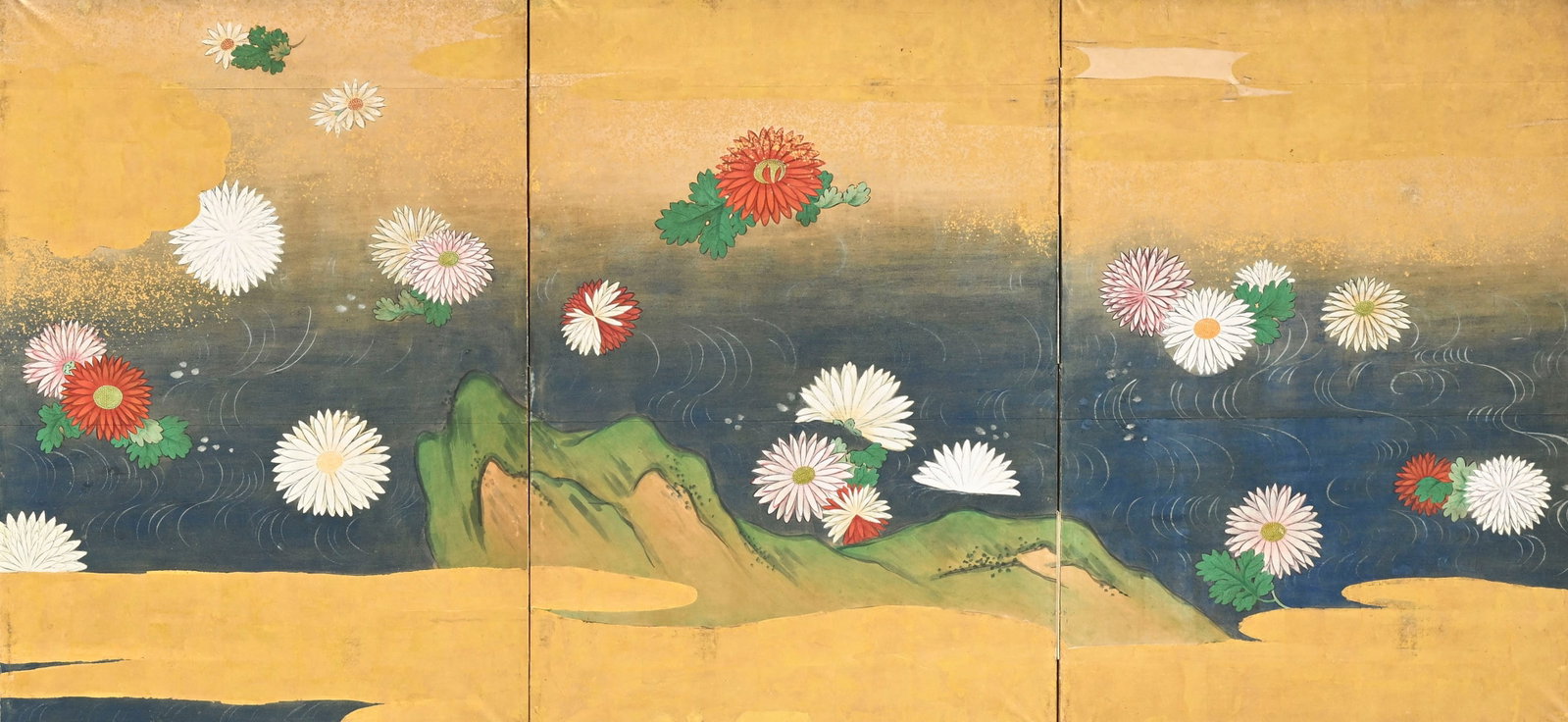 Rokkyoku byôbu (paravent à six feuilles), Japon, XXe s., orné de chrysanthèmes d - 2