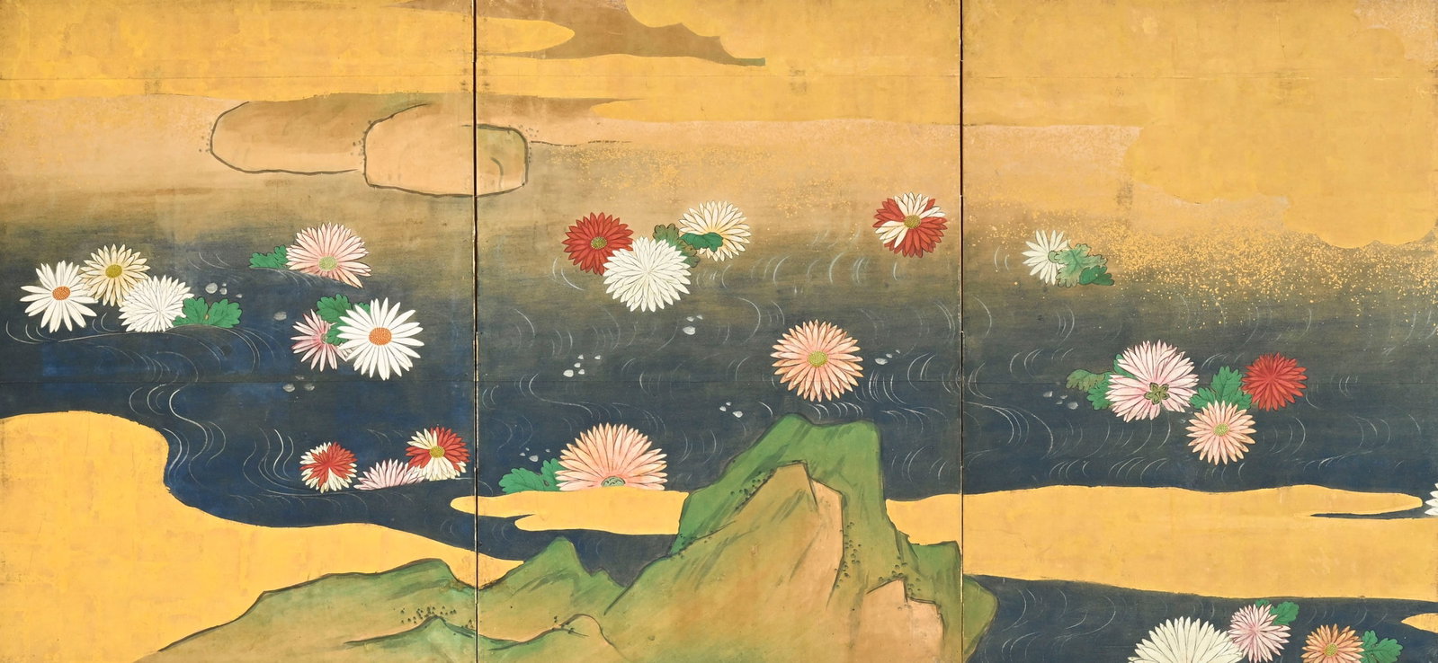 Rokkyoku byôbu (paravent à six feuilles), Japon, XXe s., orné de chrysanthèmes d - 3