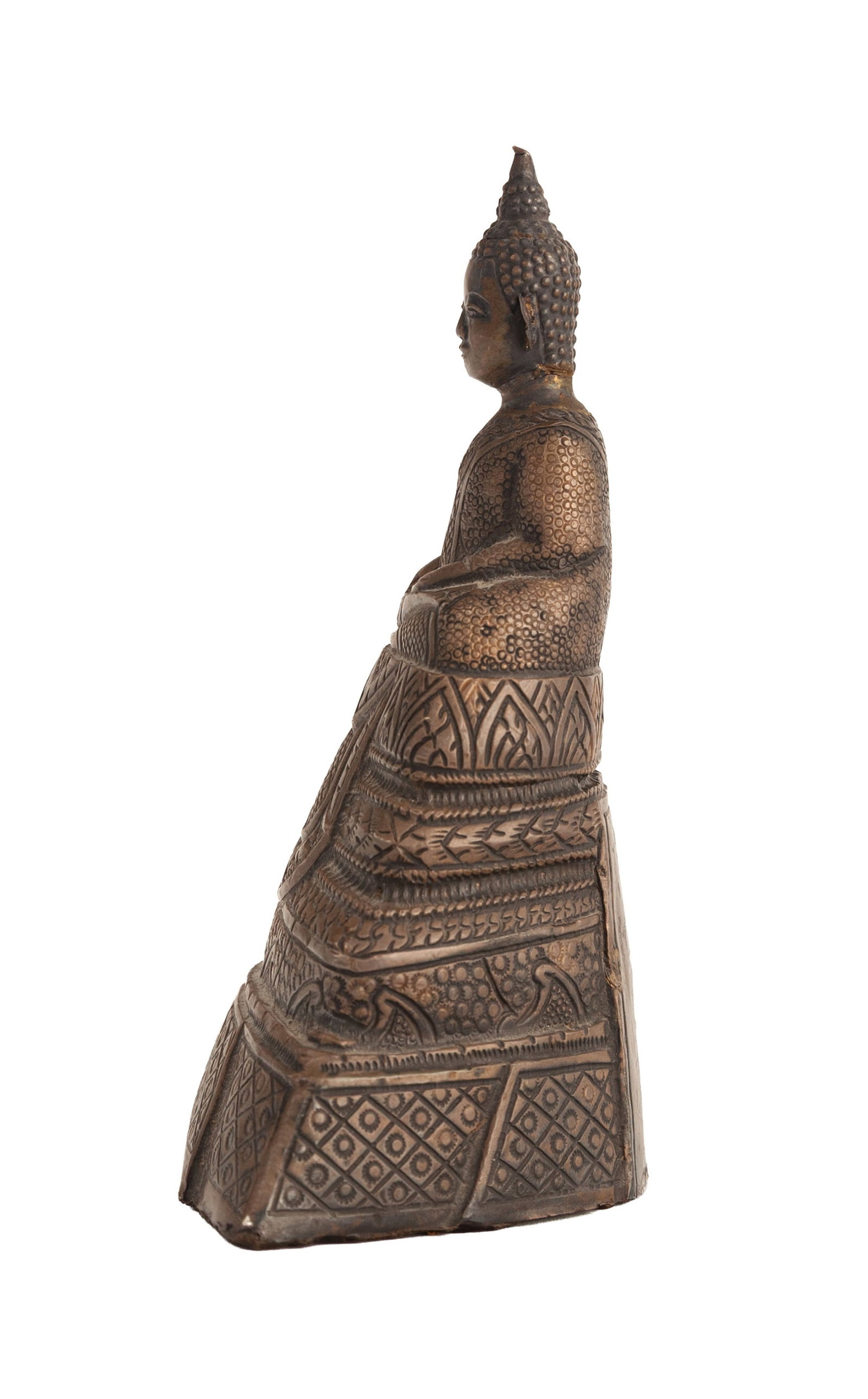 Bouddha assis, sculpture en feuille d'argent sur âme de cire, Thaïlande, XIXe s., la main  - 2