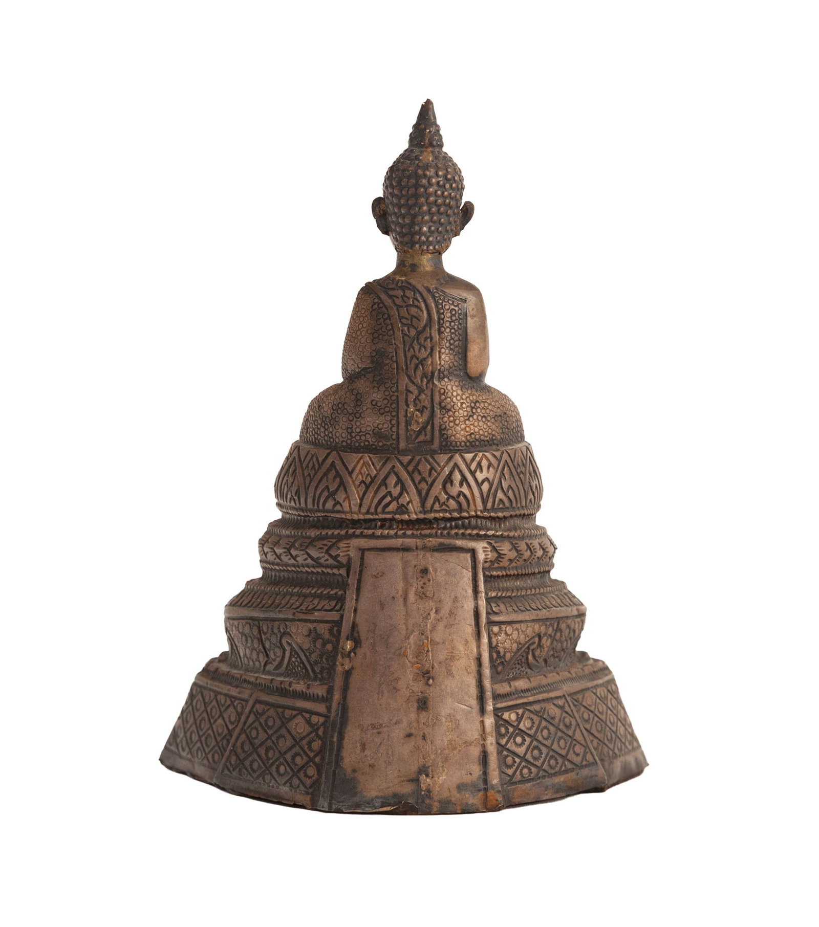 Bouddha assis, sculpture en feuille d'argent sur âme de cire, Thaïlande, XIXe s., la main  - 3