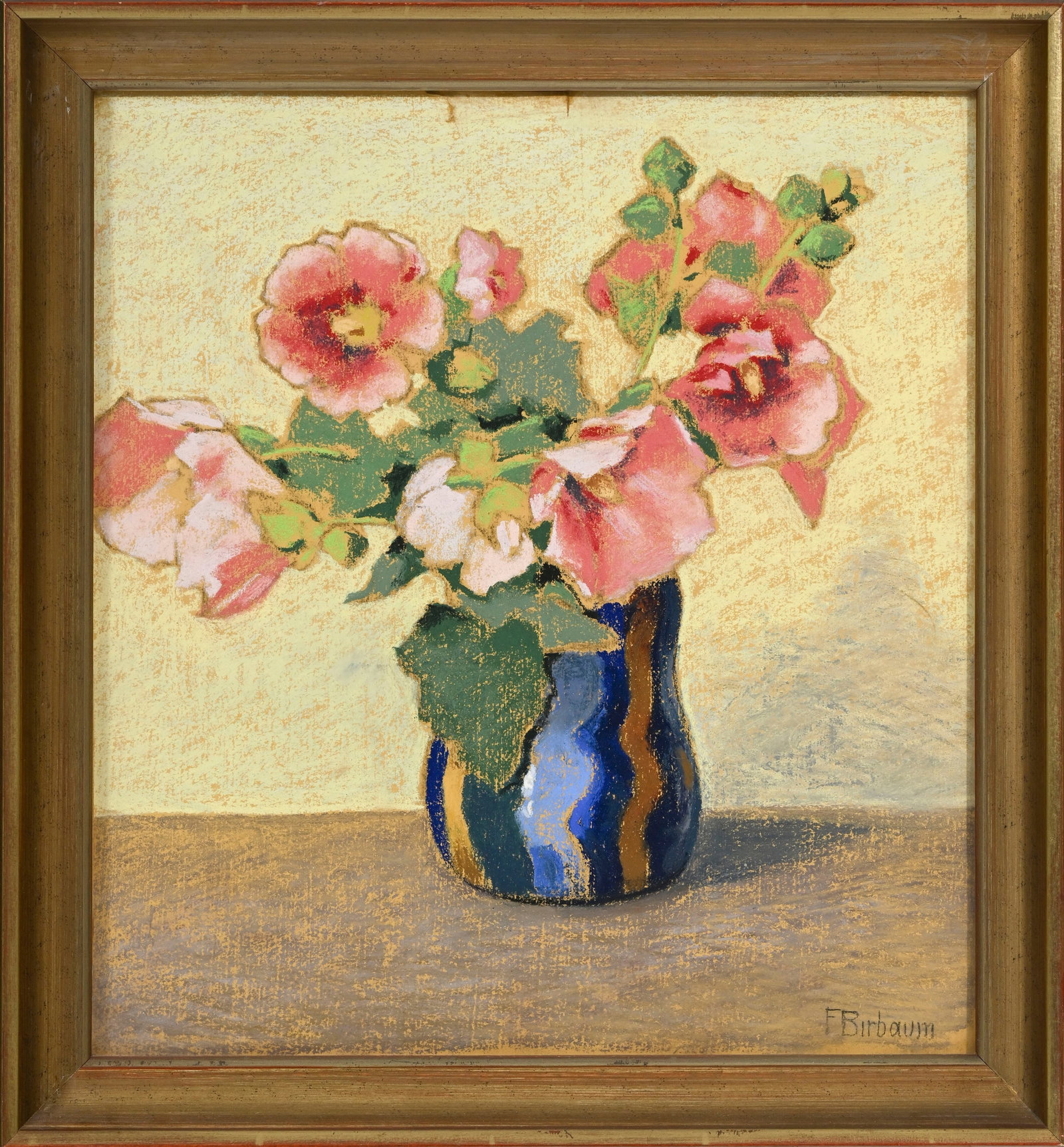 François Birbaum (1872-1947), Nature morte aux roses trémières, pastel sur papier, si - 2