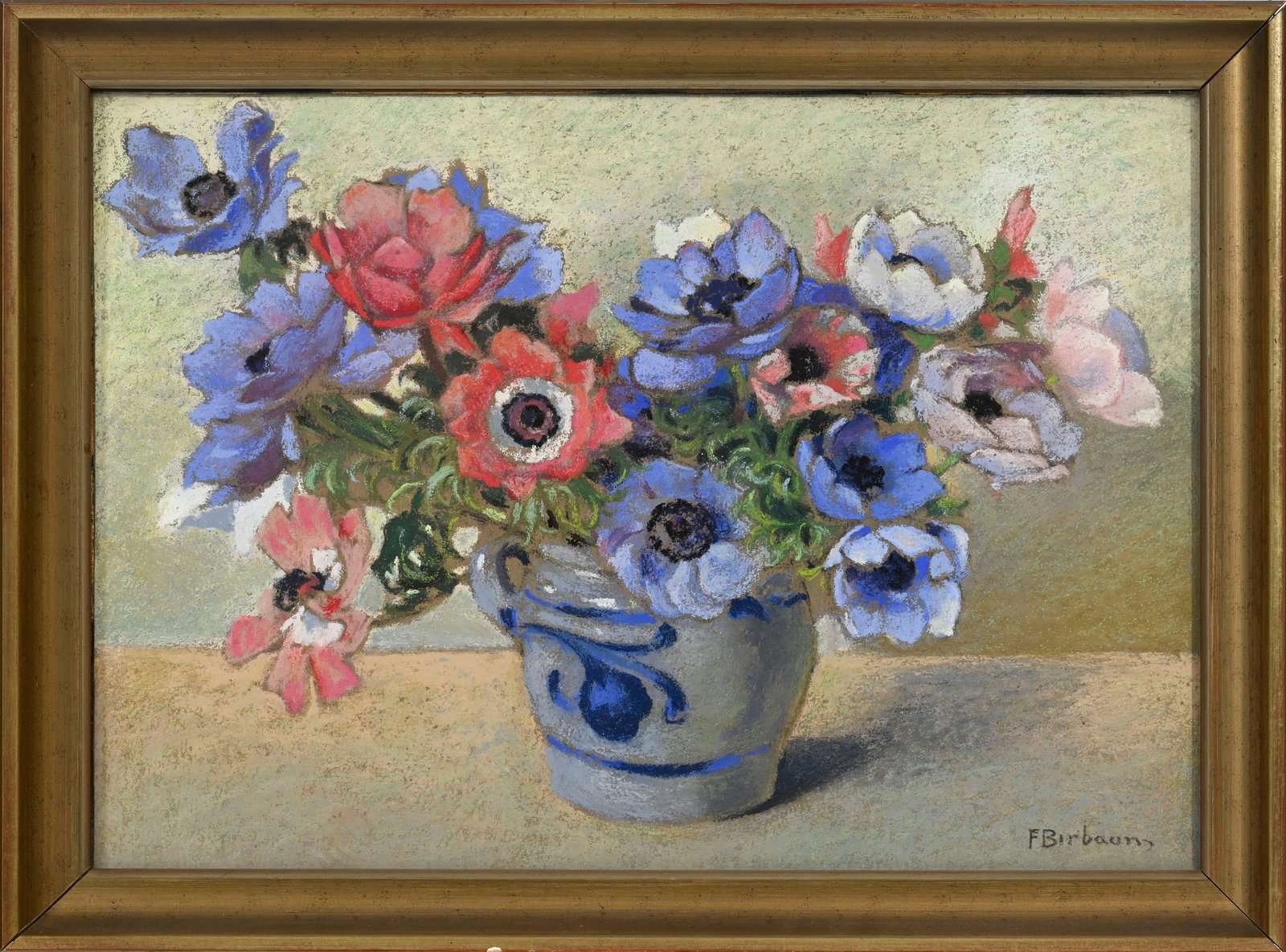 François Birbaum (1872-1947), Nature morte au bouquet d'anémones, pastel sur papier, sign& - 2
