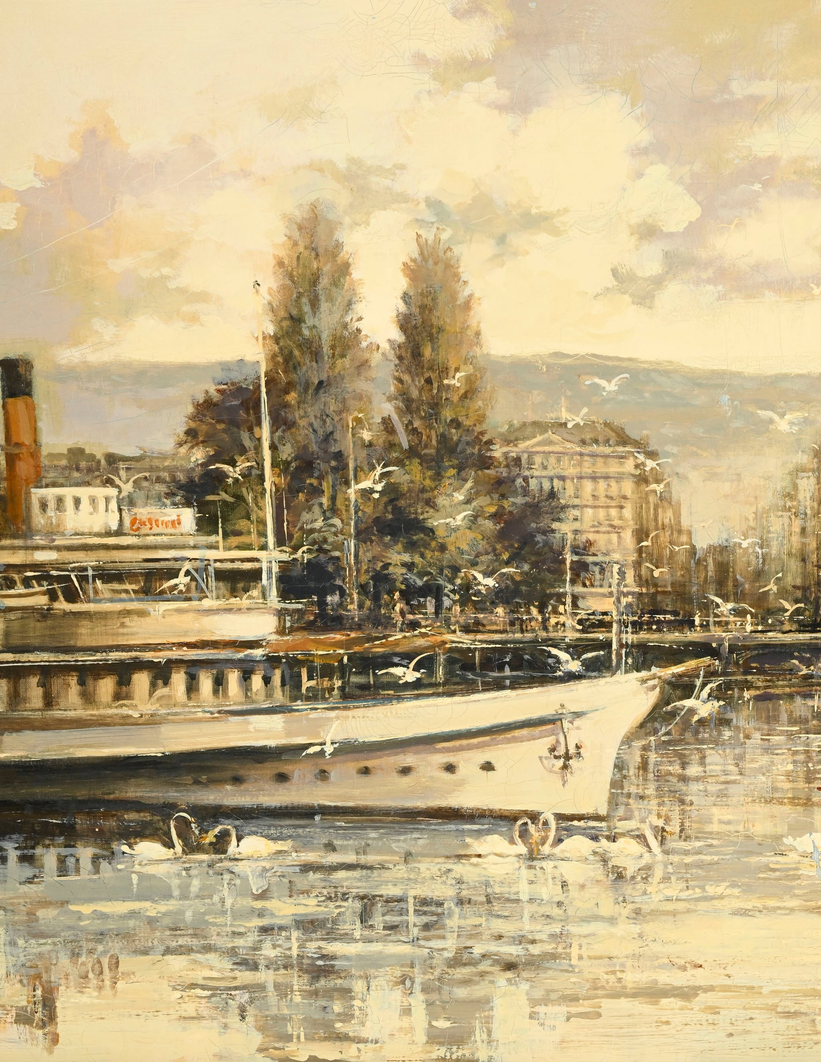 Sergio Cecchi (1921-1986), Rade de Genève, huile sur toile, signée, 85x129 cm - 3