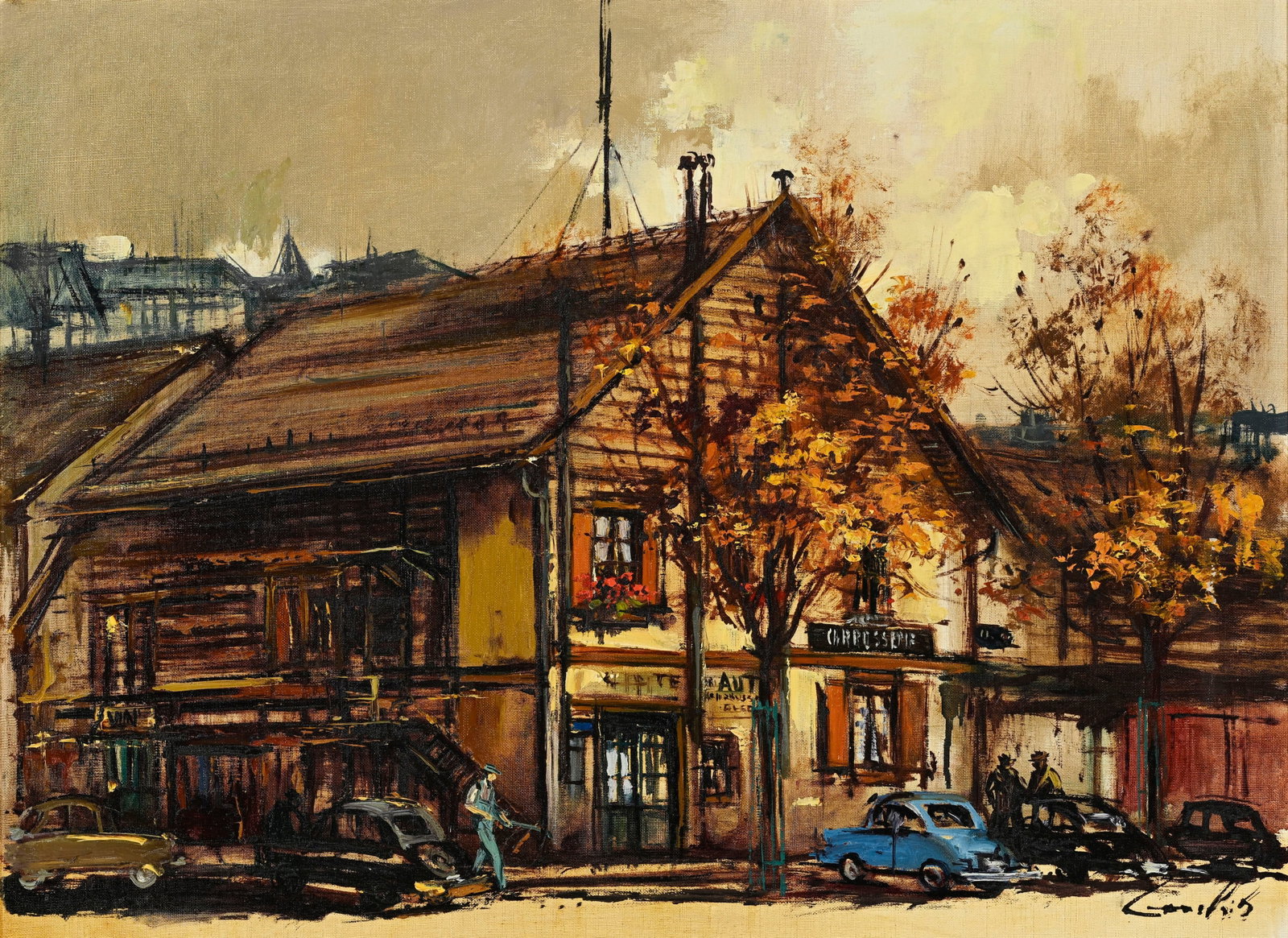 Sergio Cecchi (1921-1986), Paysage urbain, huile sur toile, signée, 60x81 cm: Sergio Cecchi (1921-1986), Paysage urbain, huile sur toile, signée, 60x81 cm