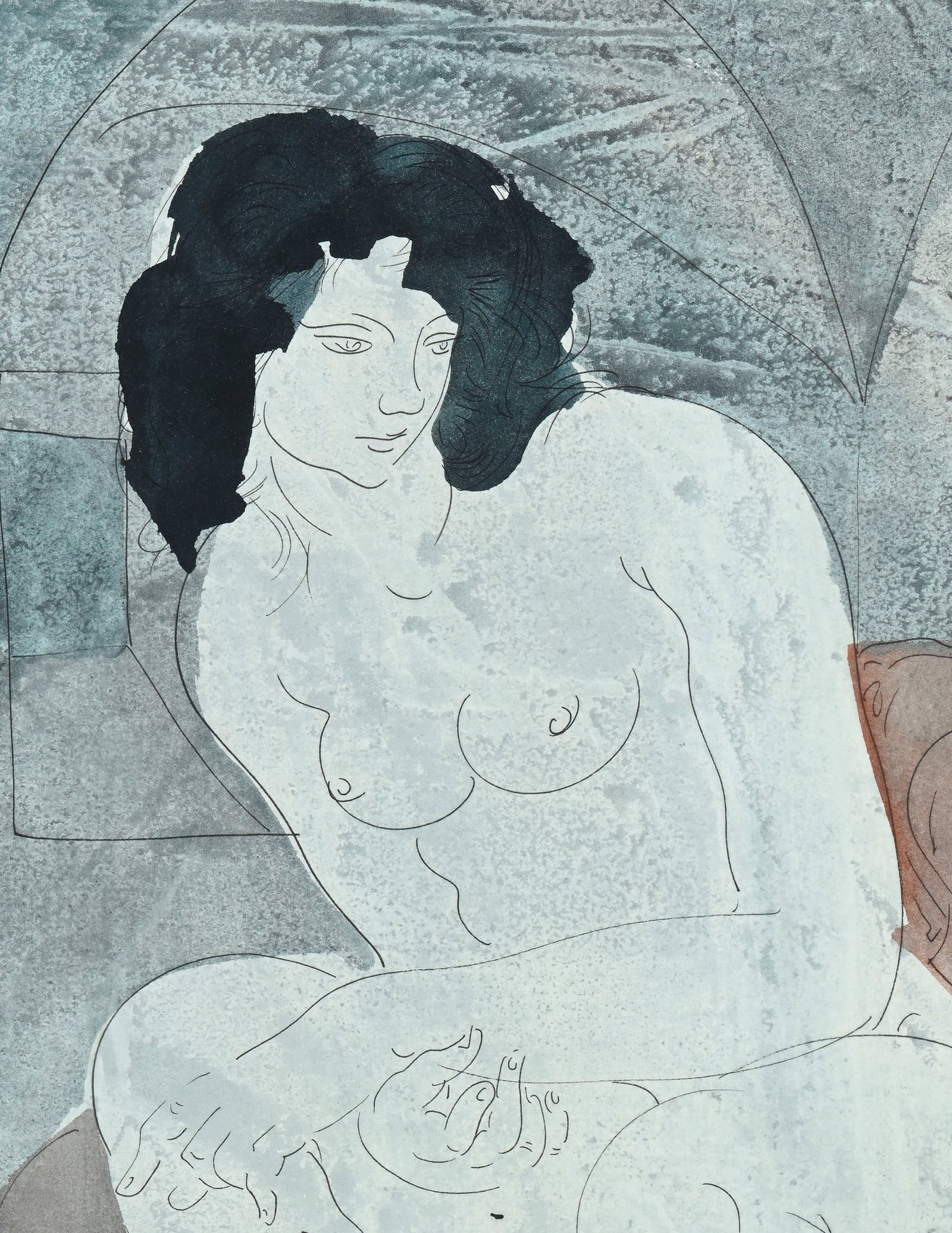 Hans Erni (1909-2015), "Fille assise sous une voûte", 19.04.73, tempera sur papier, signée - 3